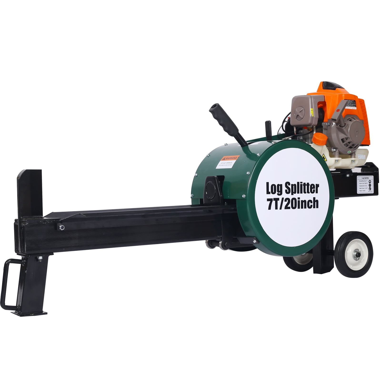 Chery Industrial 7-Ton Horizontal Gas Log Splitter, Portable 63cc Engine Firewood Processor (Green, 20 in) 1gn4c