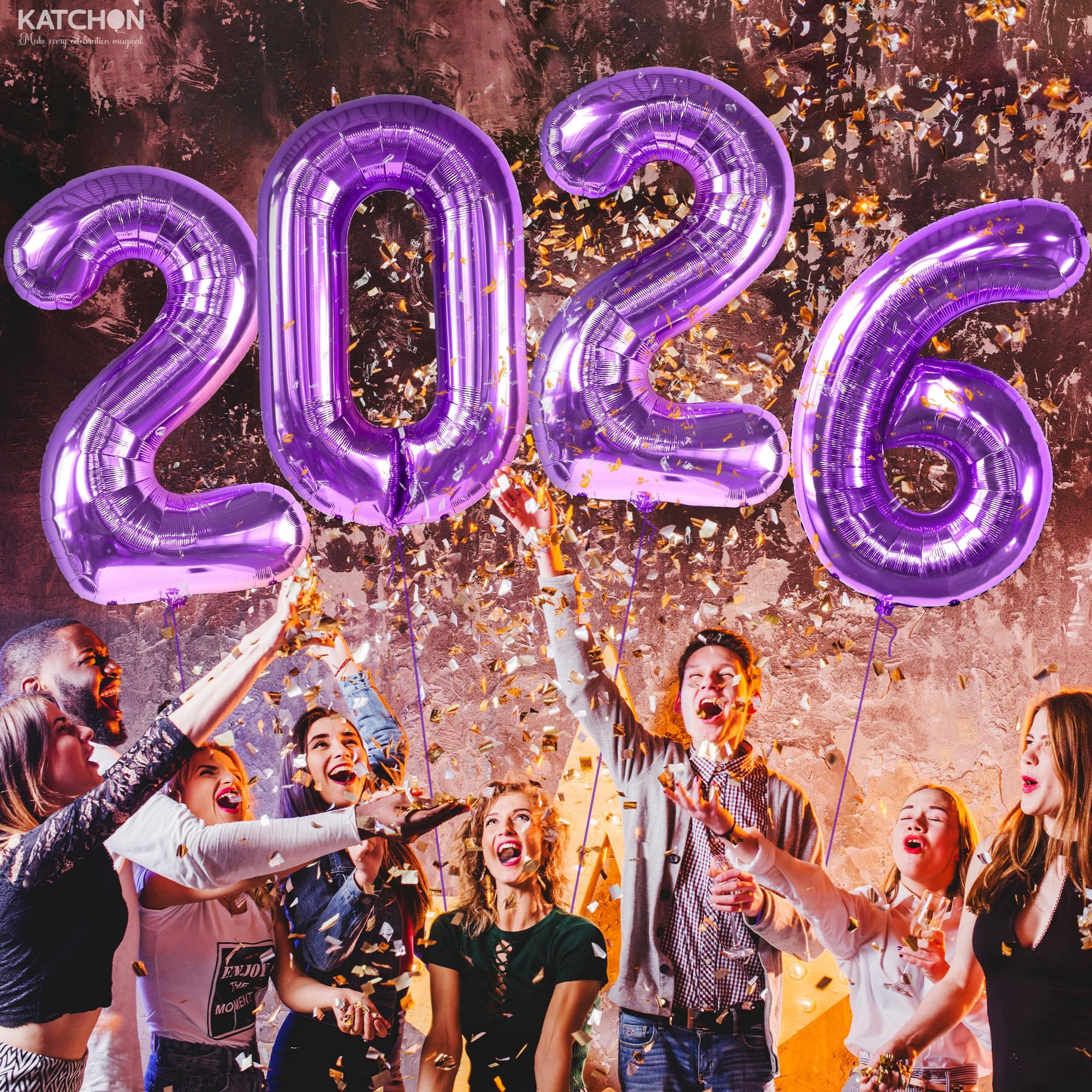 Katchon 2026 Number Balloons, Giant Foil Party Decorations for New Year Eve (Purple, 42 in) egbx3