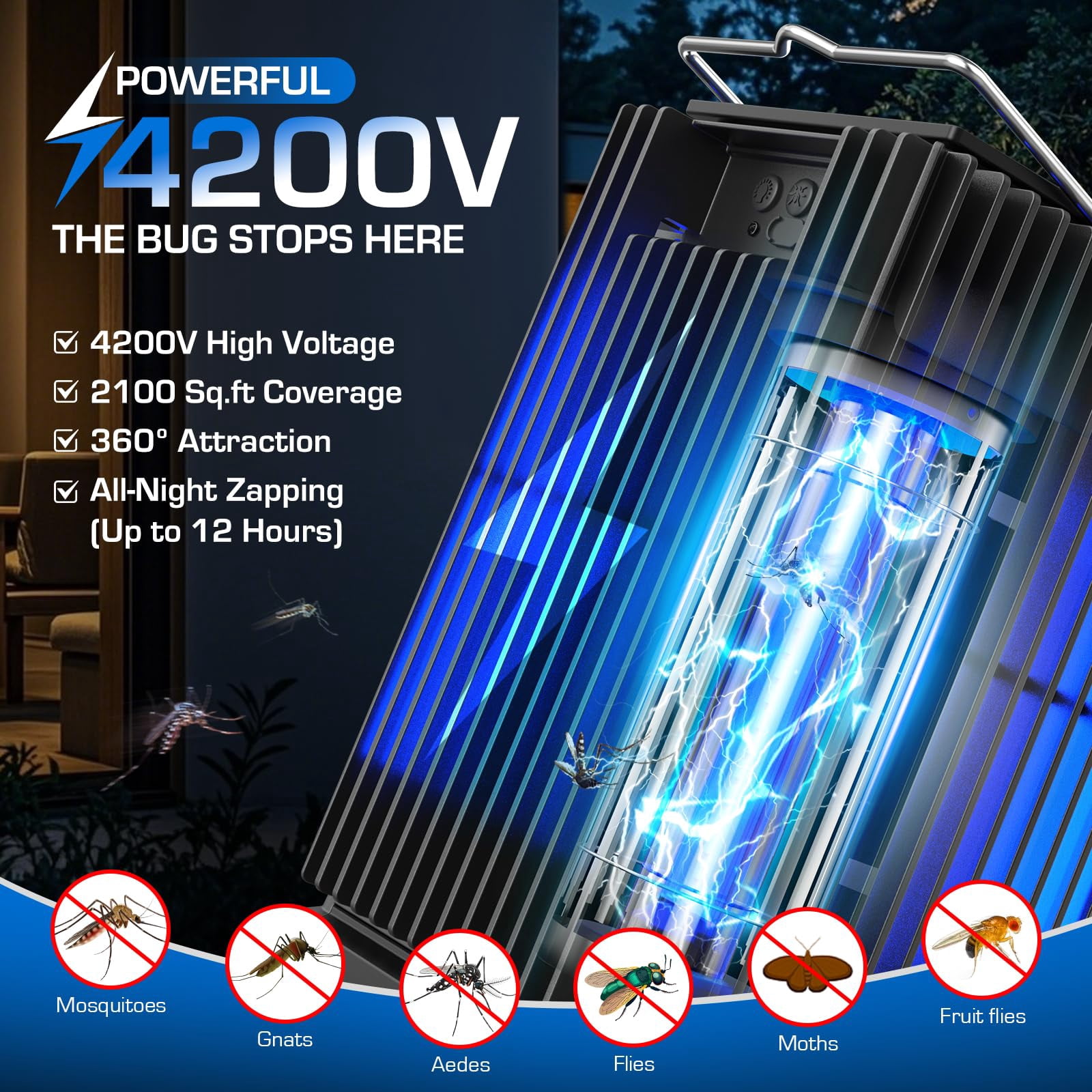 Aenkyo Solar Bug Zapper Outdoor Electric Mosquito Killer Lamp (Black, 2100 sq ft) 2n1y2