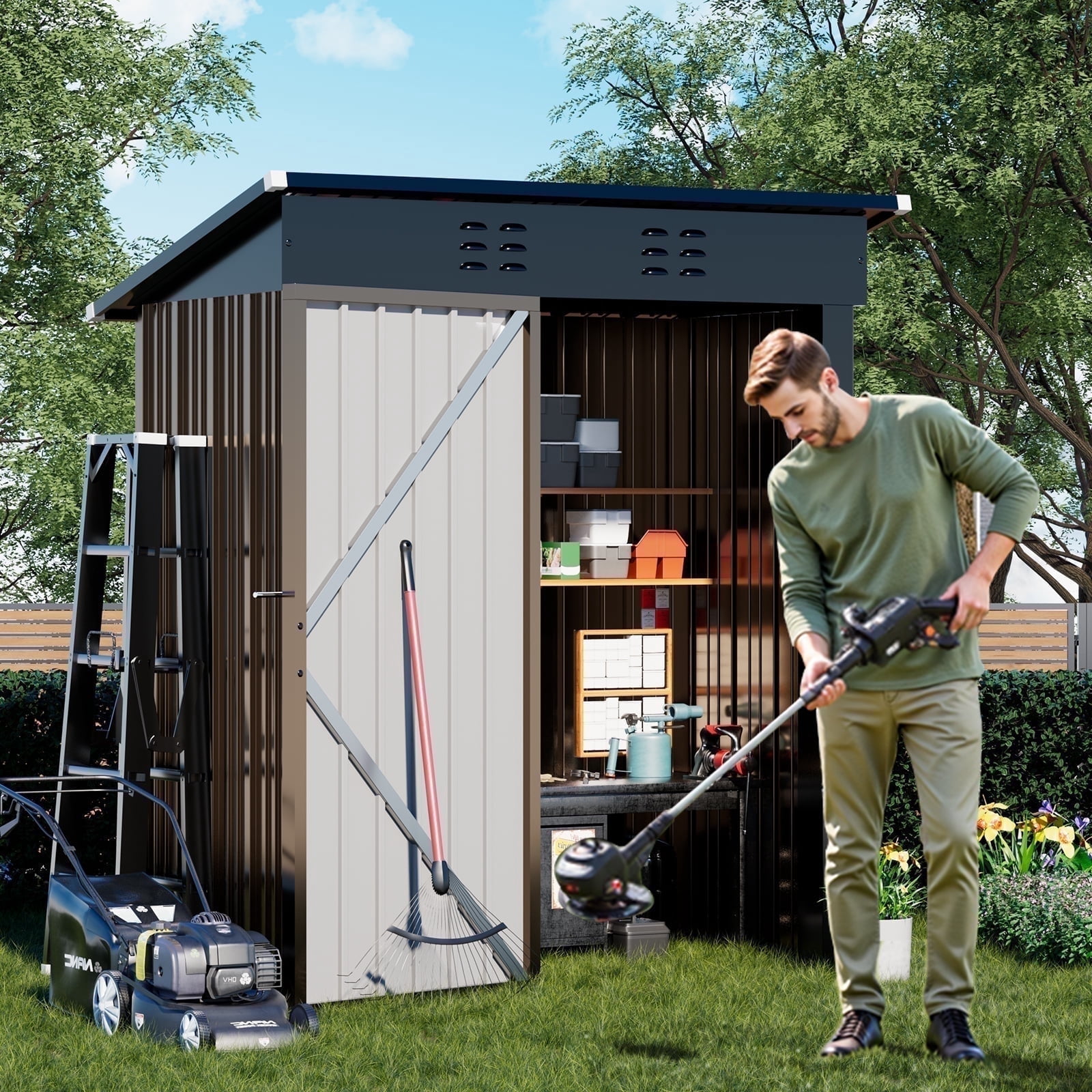 CLOUDREST PRO Metal Outdoor Storage Shed with Lockable Door and Air Vents (Brown, 5 x 3 ft) eaypc