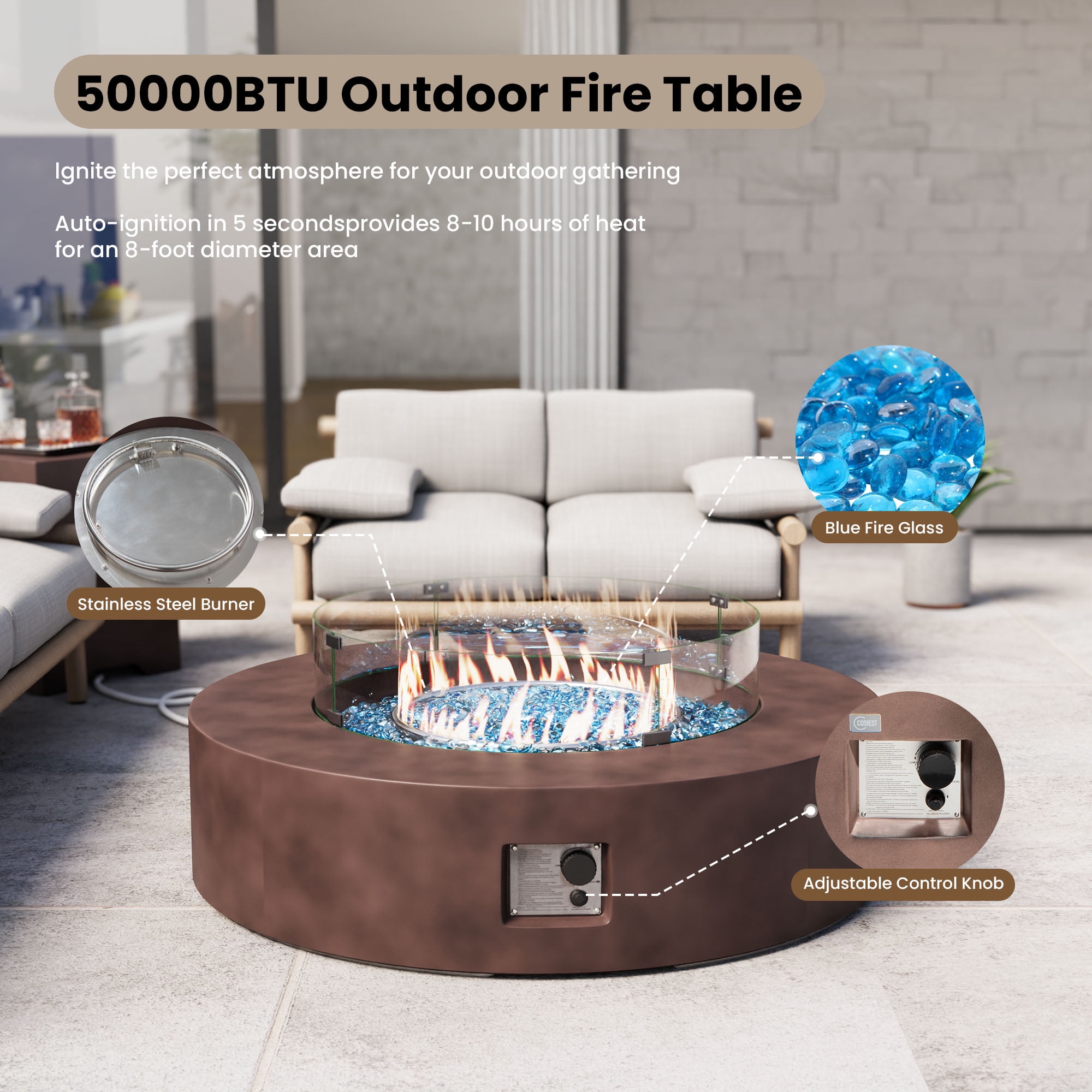 VENTOPYR Outdoor Propane Fire Pit Table, 50000 BTU Round Patio Heater with Wind Guard (Dark Bronze, 40.5 in) dyuqy