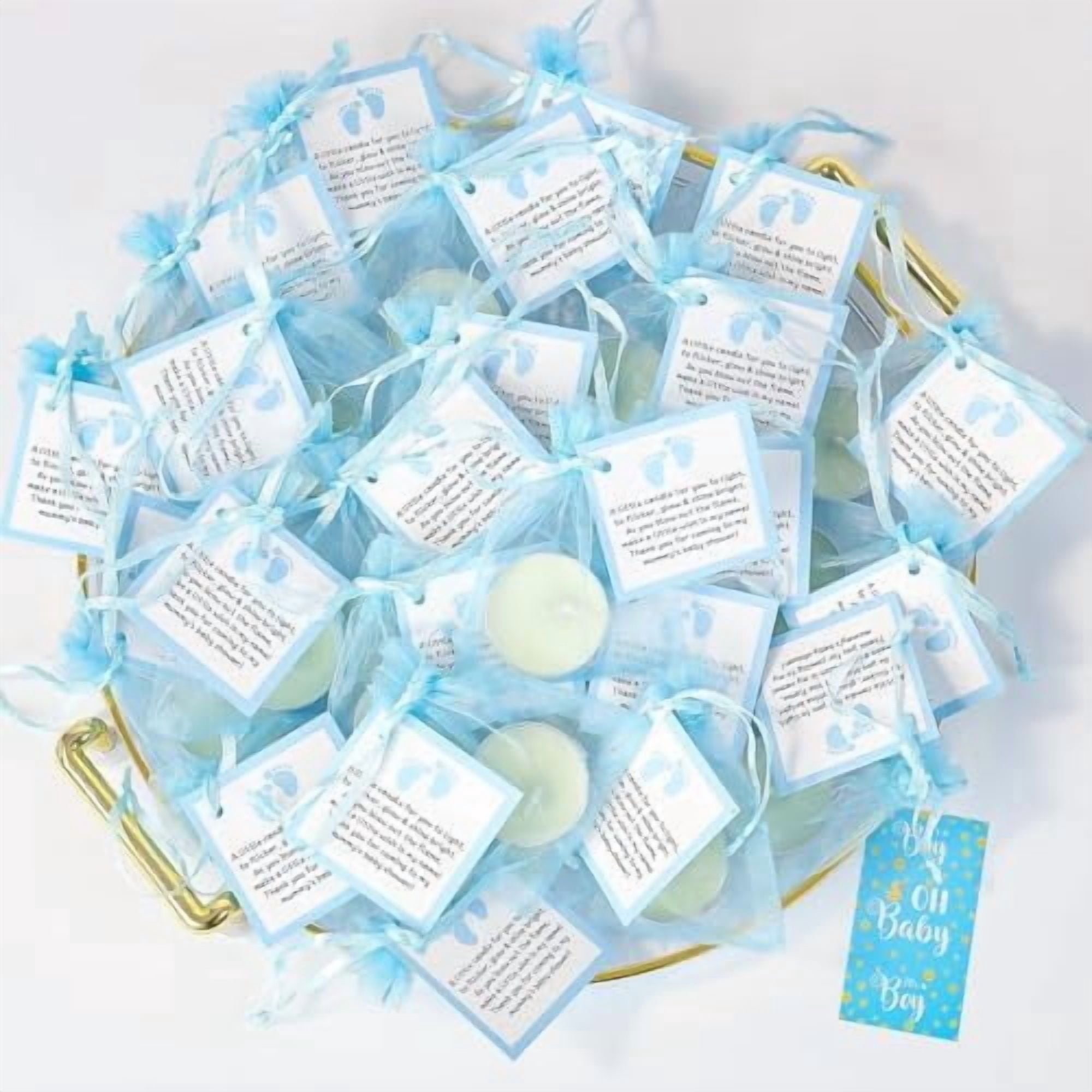 NIANAN Tea Light Candles Party Favor Set with Blessing Cards and Organza Bags (Blue, 50 Pack) vdun4