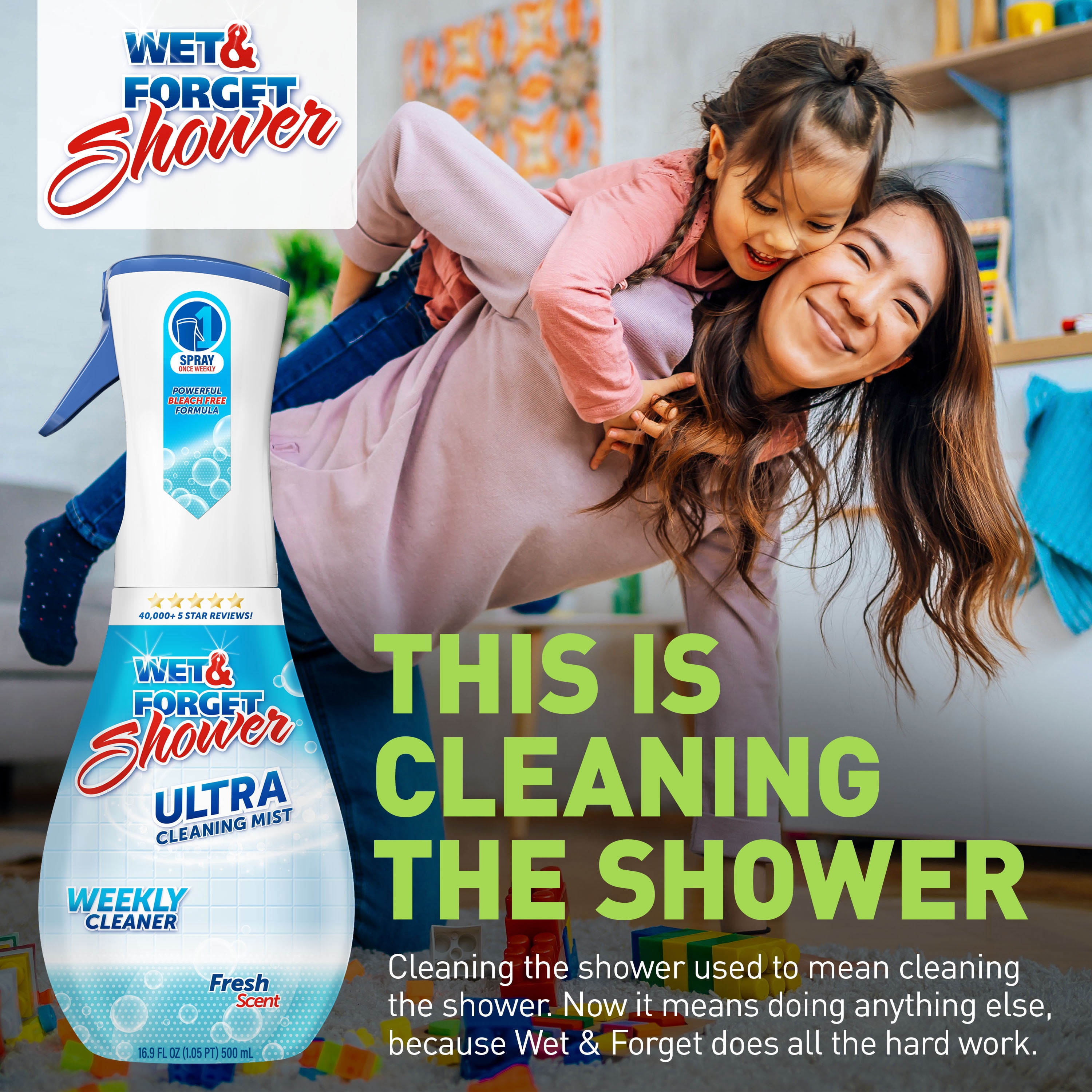 Wet & Forget Shower Ultra Cleaning Mist, Weekly Bathroom Surface Cleaner (Fresh Scent, 16.9 fl oz) puydb