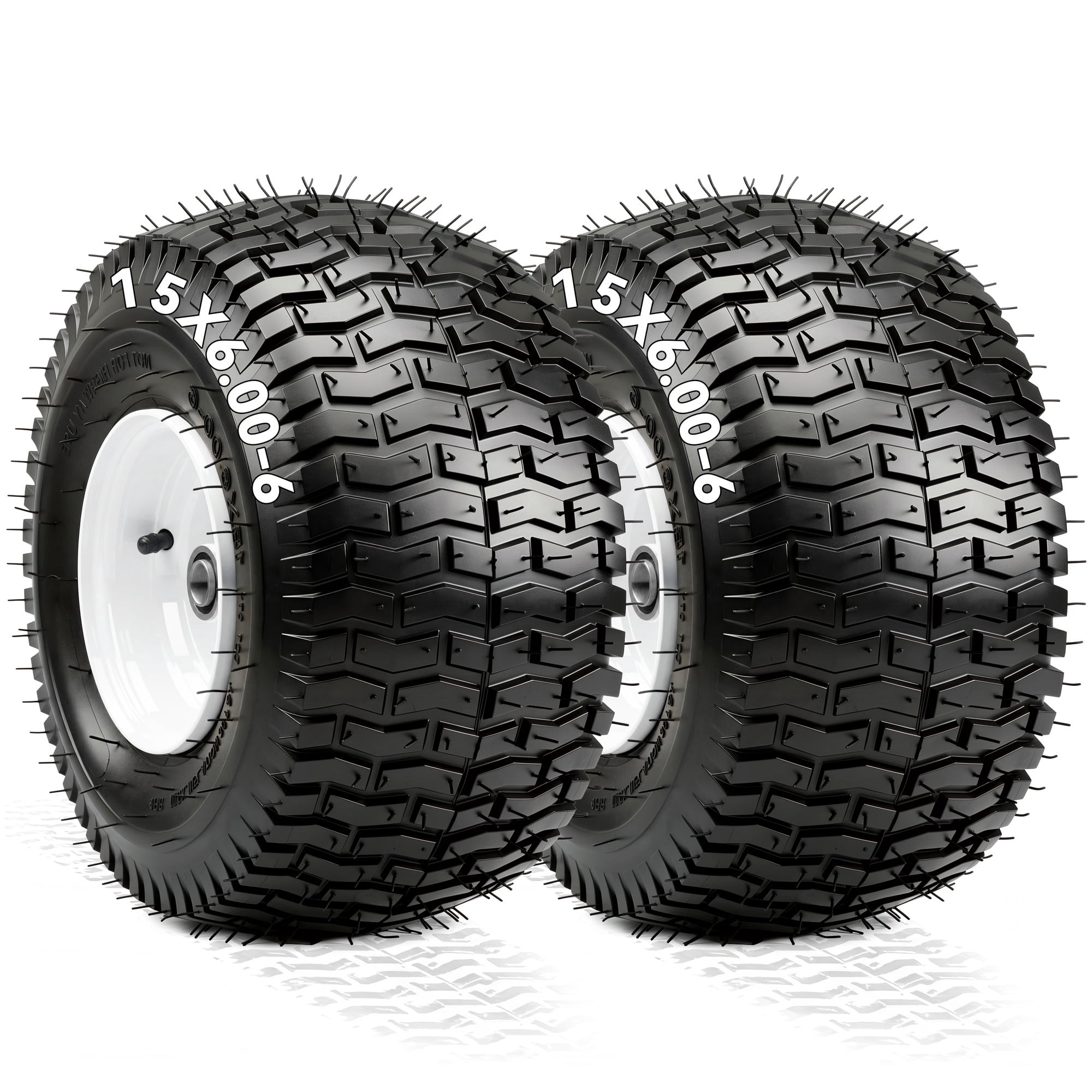 Dextrus 15x6.00-6 Lawn Mower Tire and Wheel Assembly (4-Ply Pneumatic, 3 in Centered Hub, 3/4 in Bearings, Set of 2) pggvs