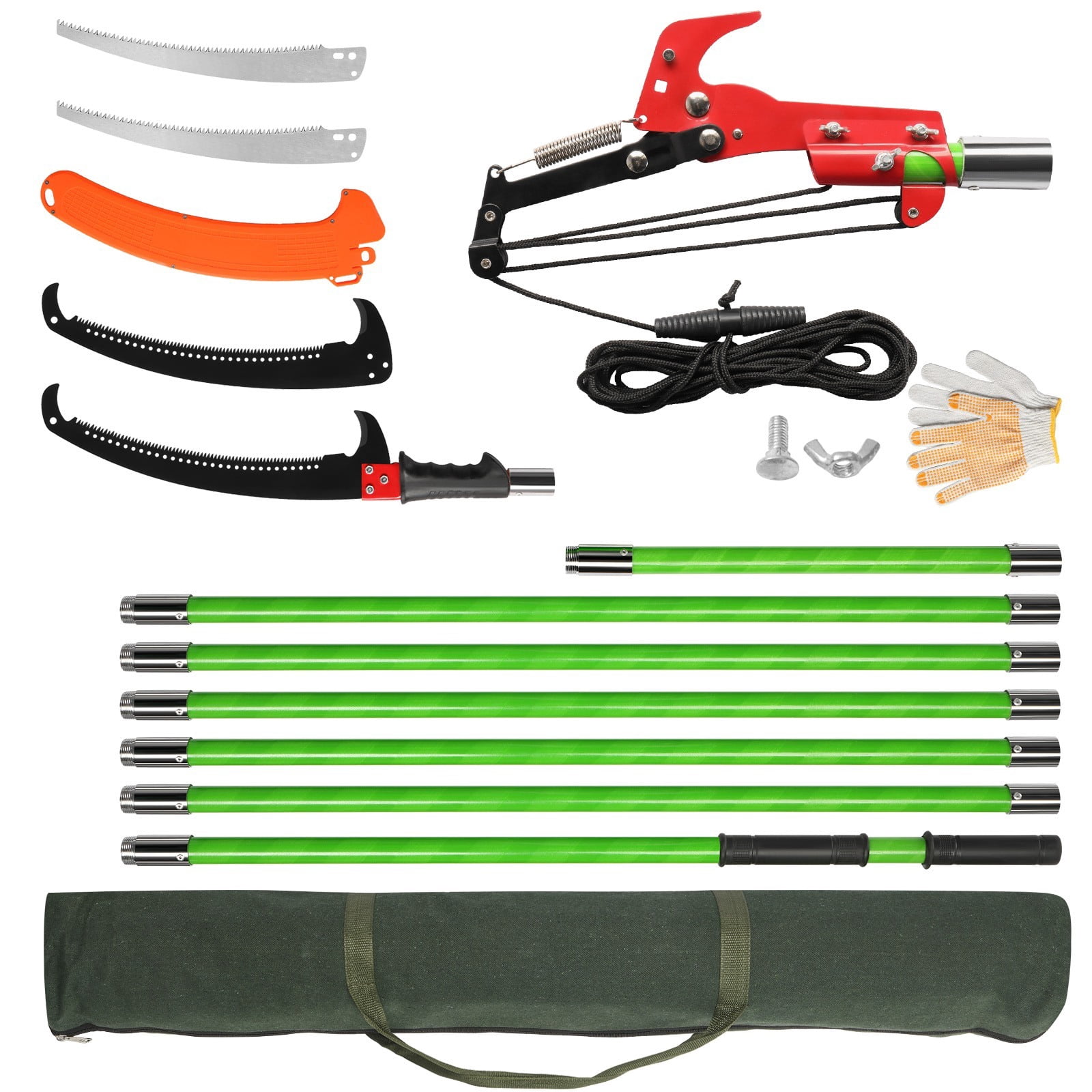 UBesGoo 24ft Extendable Pole Saw, Manual Tree Trimmer with Fiberglass Poles and Alloy Steel Blades (Green, 24 ft) 9rbc5