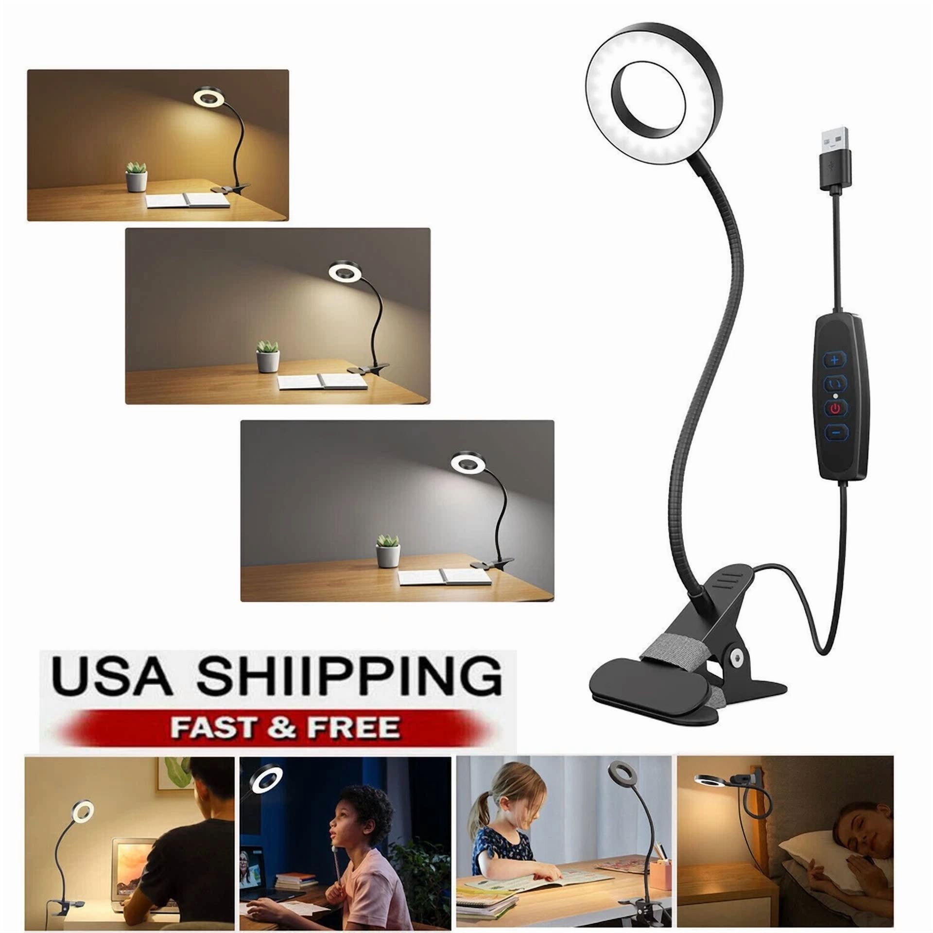 KLYNE Dimmable Clip On Desk Lamp with Gooseneck Arm and LED Ring Light (Black, 12 in) dsl4k