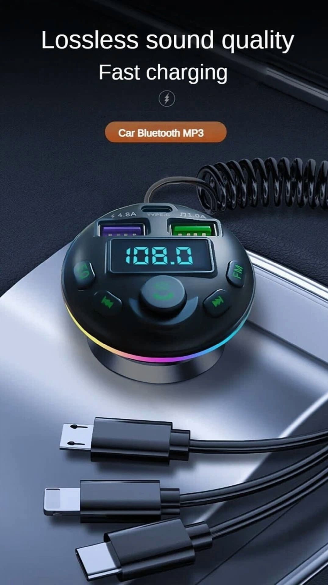 Rhea Car Bluetooth FM Transmitter with Dual USB Ports and Type-C PD Fast Charger (Universal) w0o6m