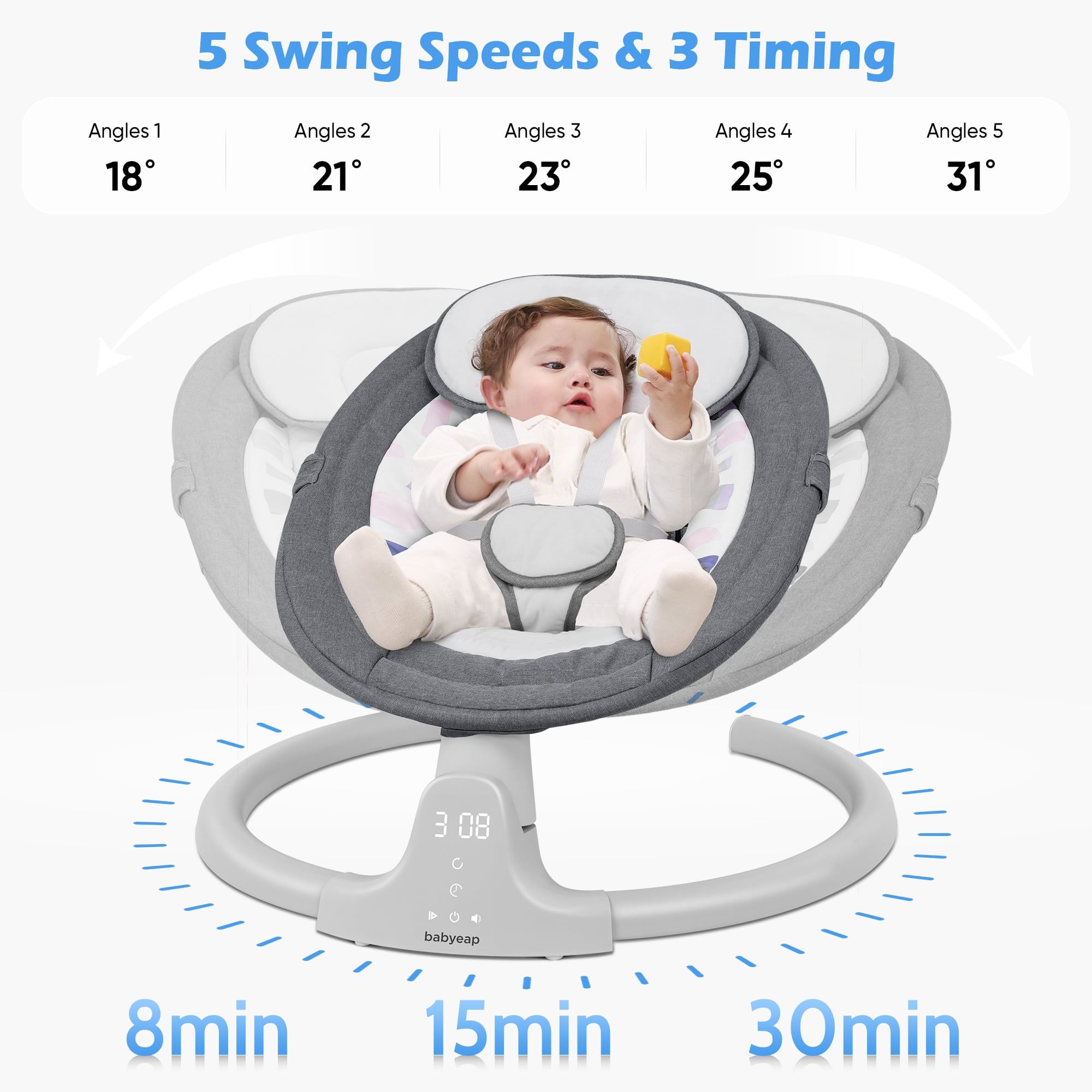 Babyeap Baby Swing for Infants with Bluetooth Remote Control and 5 Speed Settings (Gray) kq2zo