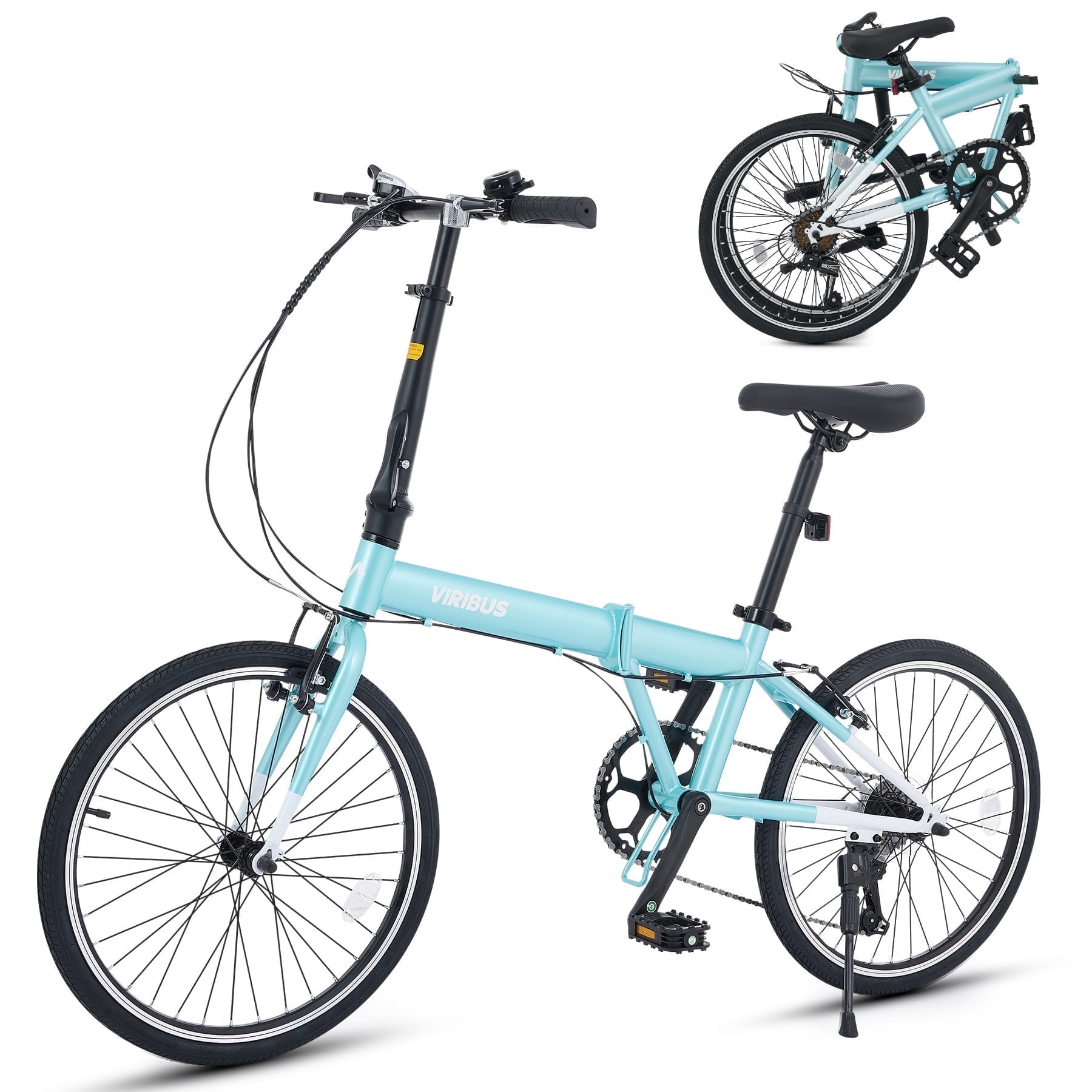 Viribus 20 in Adult Folding Bike, 7-Speed City Commuter Bicycle with Adjustable Saddle (Mint, 20 in) sx05e