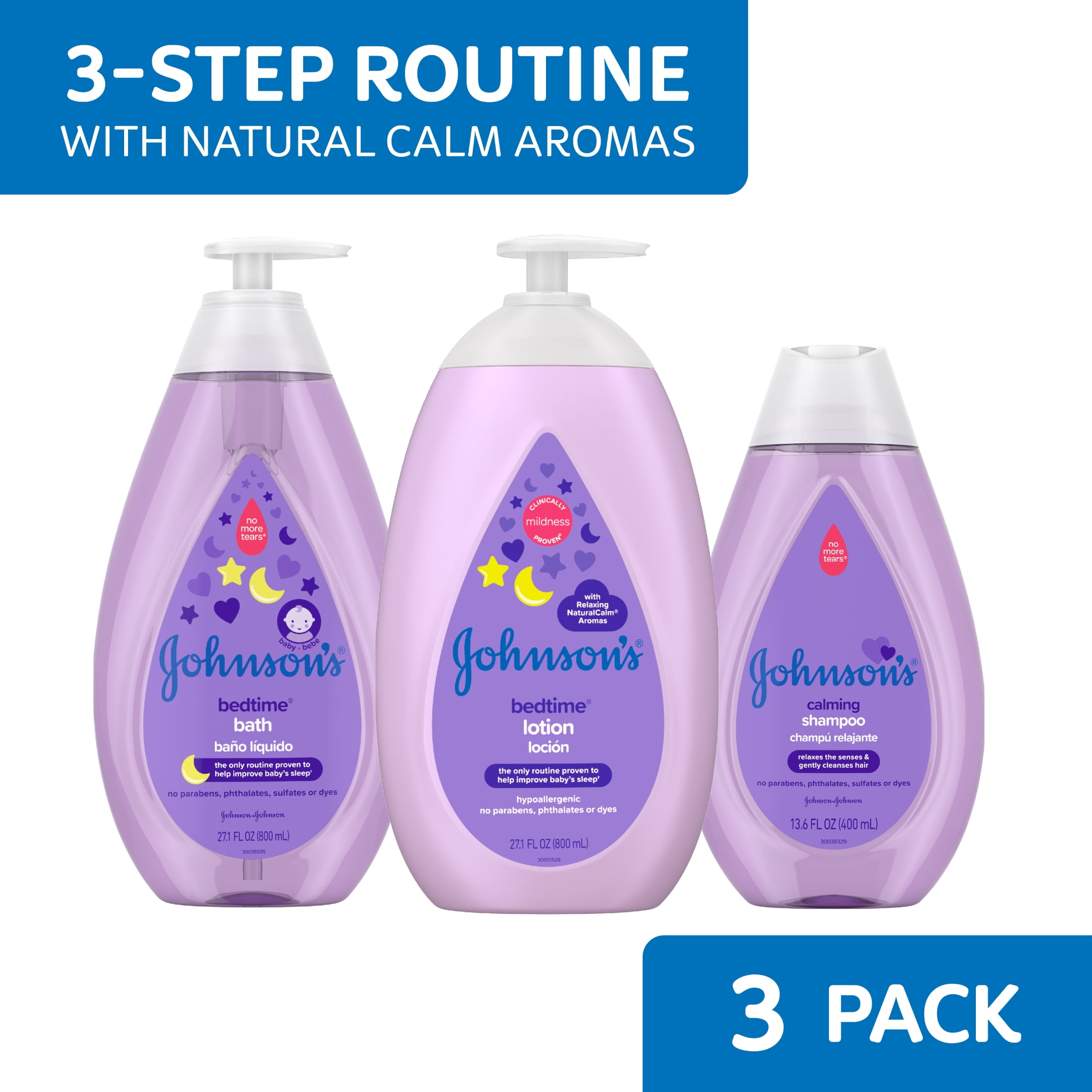 Johnson's Baby Bedtime Routine Set, Calming Bath, Shampoo, and Moisturizing Lotion (3 Piece Set) kd851