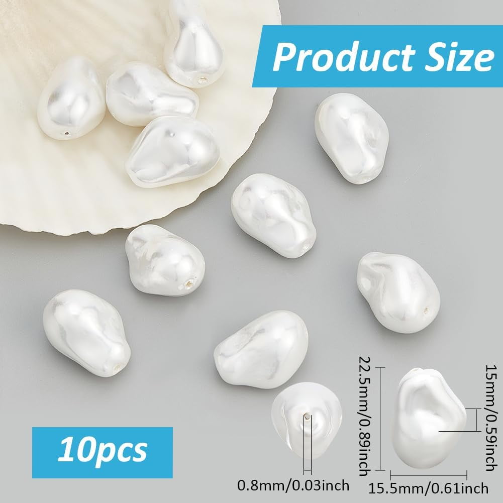 Hobbspring Electroplated Glass Imitation Pearl Beads for Jewelry Making (White, 10 Pieces) wb8ex