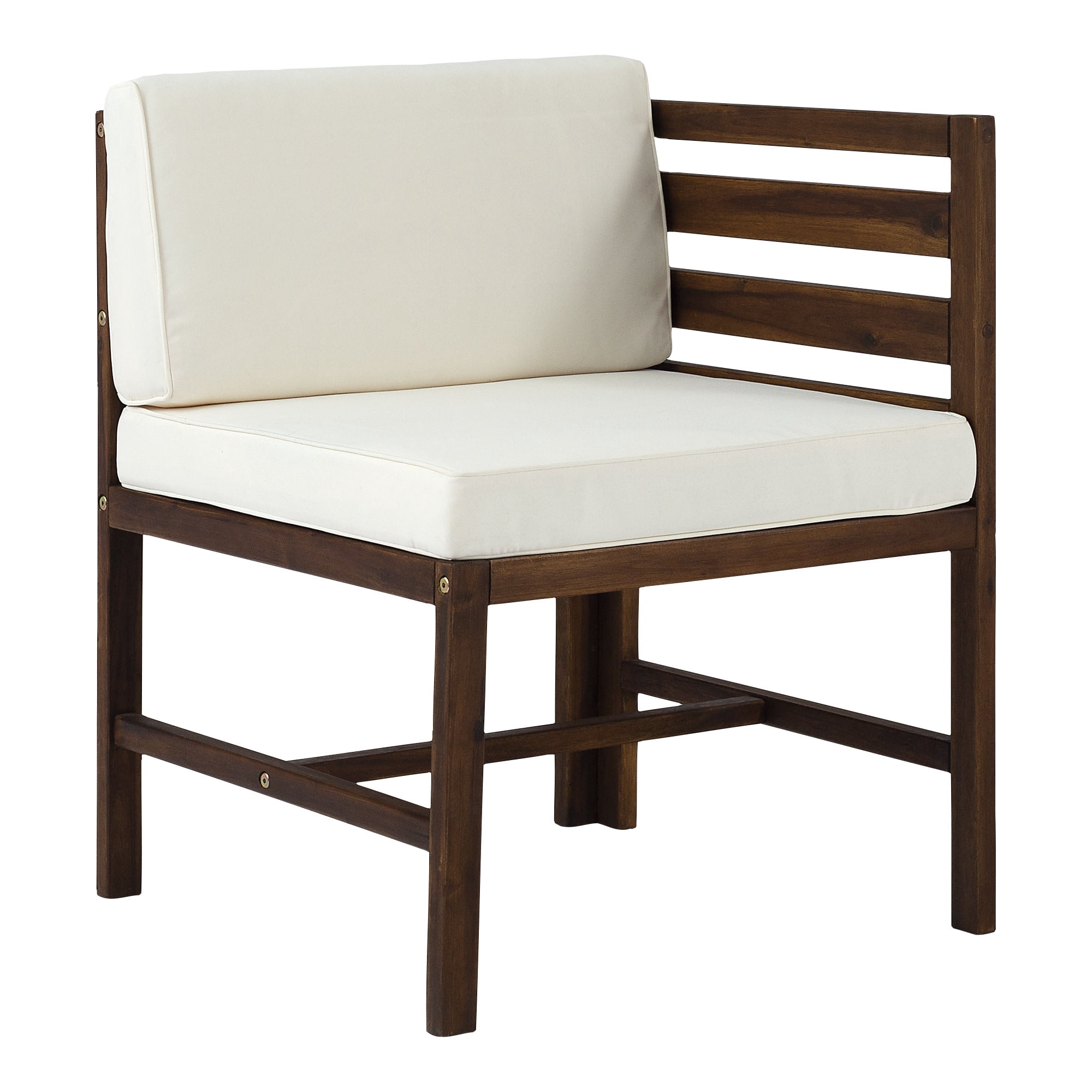Walker Edison Modular Outdoor Acacia Wood Patio Chair and Ottoman Set (Dark Brown, 3 Piece) lckzh