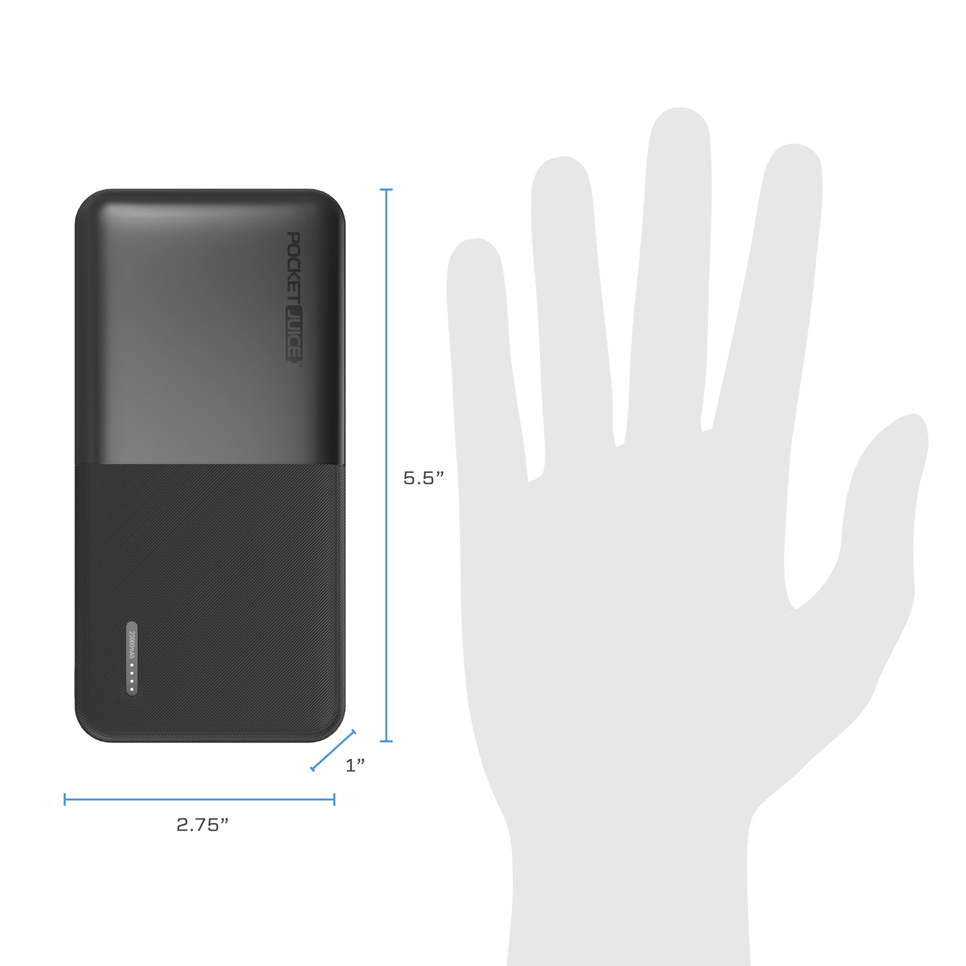 Pocket Juice Slim Pro Portable Power Bank, 20,000mAh Dual USB Charger (Black, 5.5 x 2.75 x 1 in) 6xrv2