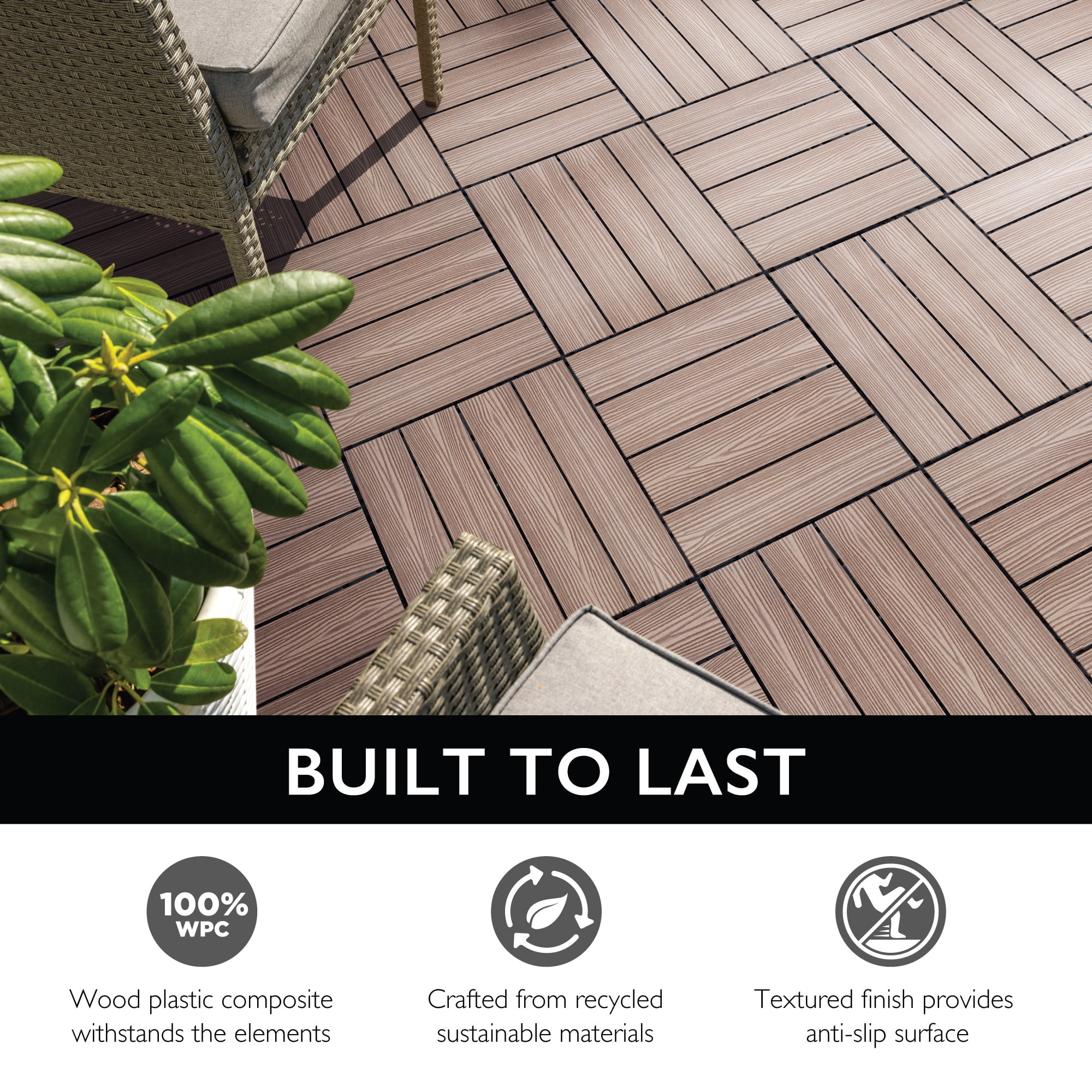 Design House Interlocking Wood Composite Deck Tiles (Russet Canyon Brown, 12 in x 12 in, 6-Pack) kihp4