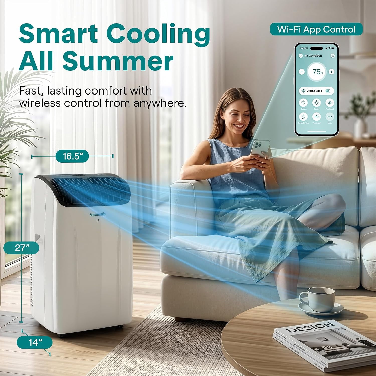 SereneLife 16,000 BTU Inverter Portable Air Conditioner with Heat & Wi-Fi (White, 850 Sq Ft) rtv9i