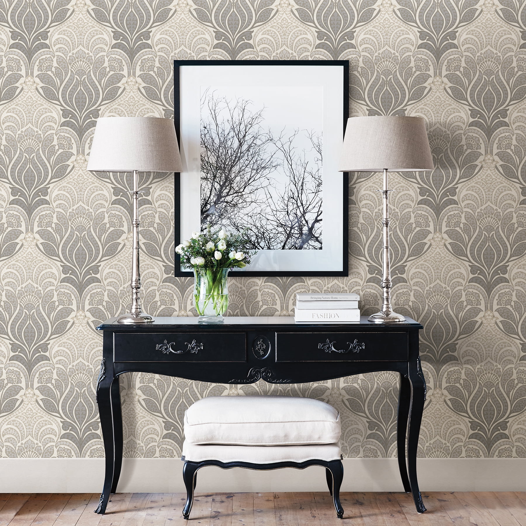 NuWallpaper Charisma Vinyl Peel and Stick Wallpaper (Gold, 216-in x 20.5-in) hvz5l