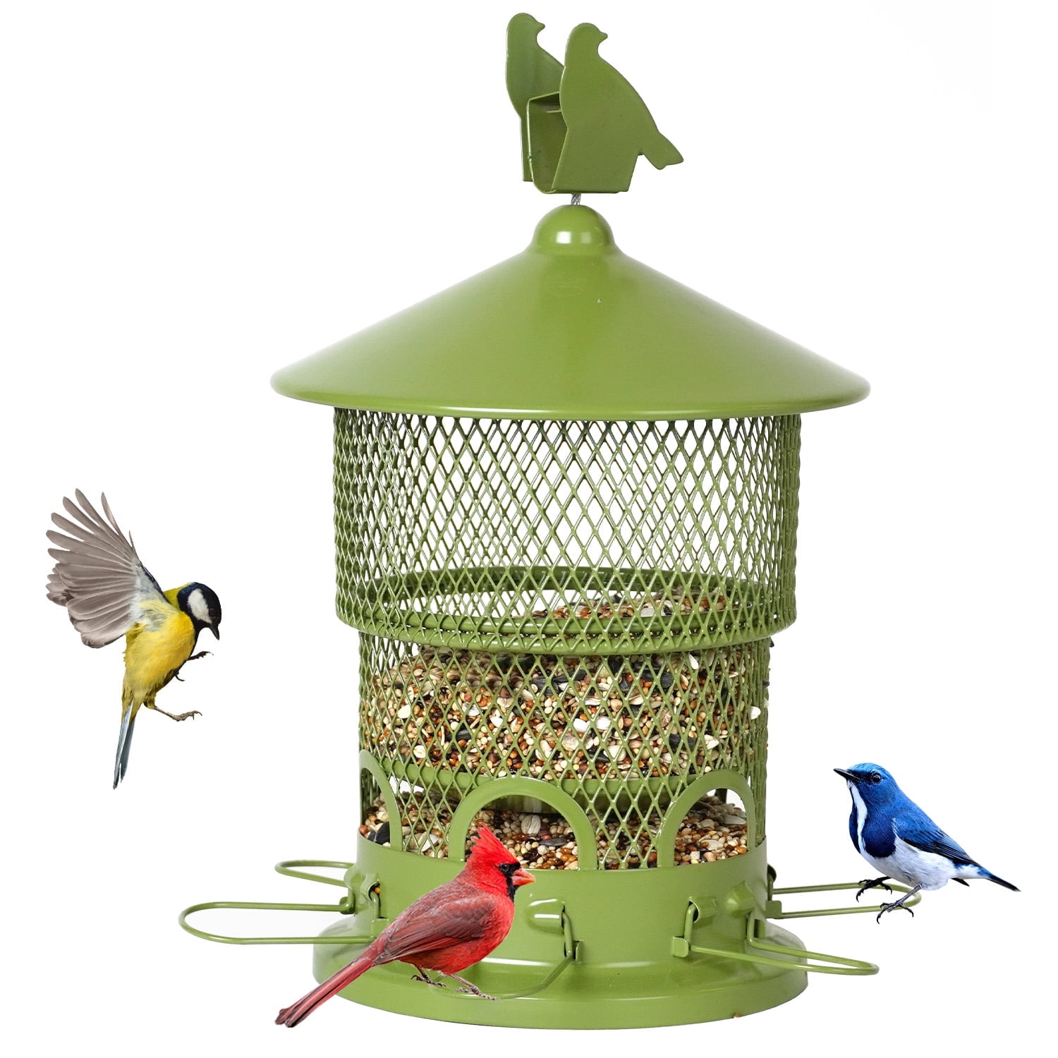 Digipettor Squirrel-Proof Wild Bird Feeder, Outdoor Hanging Metal Mesh Feeder with 6 Feeding Ports (Blue, 4 lb) b41su