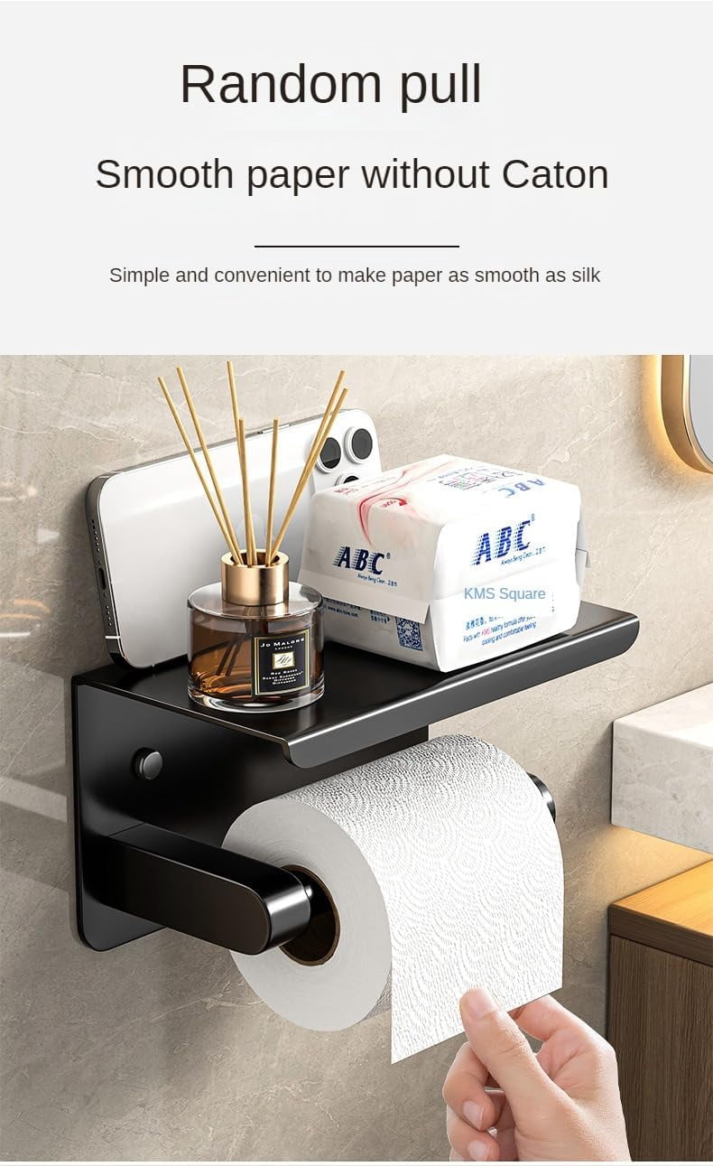Carestrong Stainless Steel Toilet Paper Holder with Phone Shelf (Black, 7.1 in x 3.9 in) ow2ql