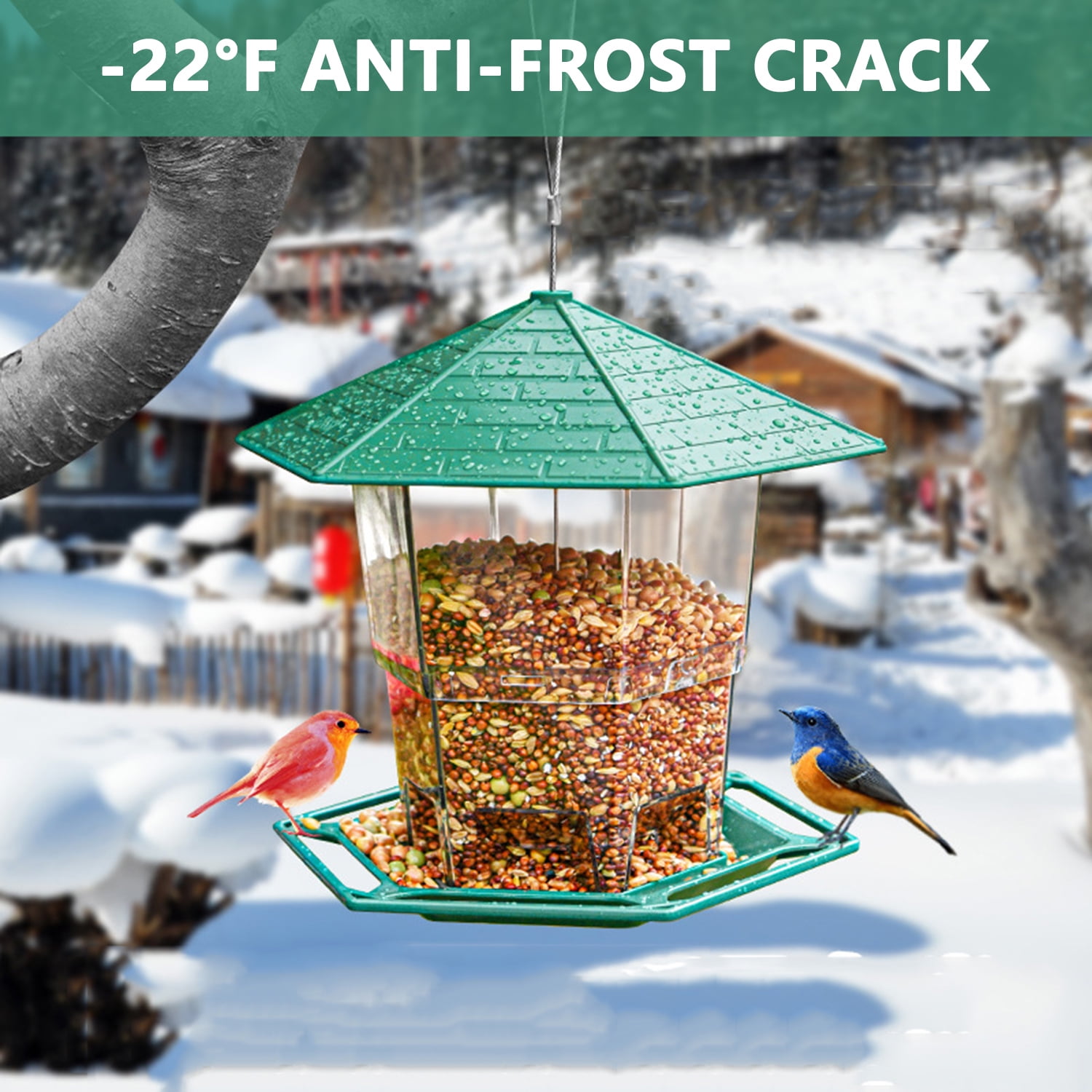 PHANCIR Wild Bird Feeder for Outdoor Hanging, Expandable Heavy-Duty Seed Dispenser with Latch (Green, 2.2 lb Capacity) yjh8w