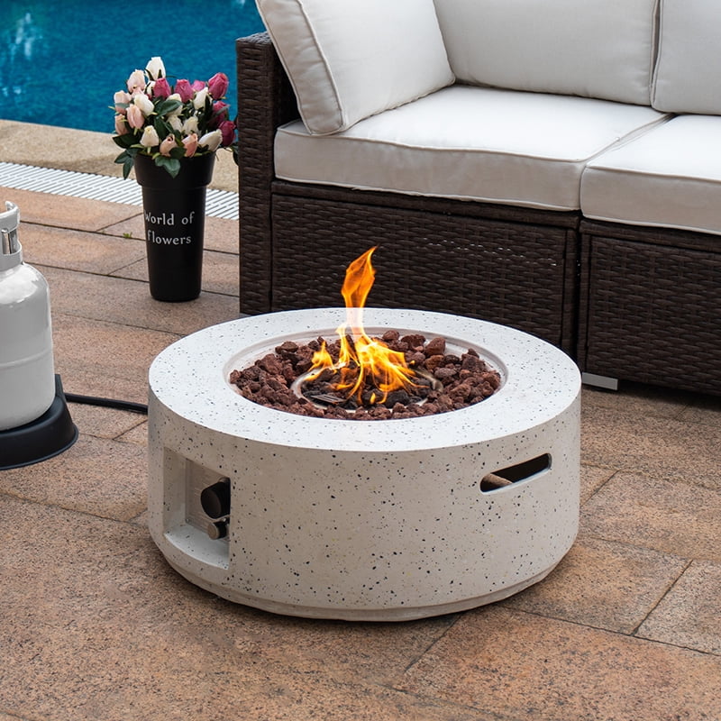MOALCOFER 28 in Round Propane Fire Pit Table, Outdoor Gas Fireplace with 40,000 BTU Stainless Steel Burner (White, 28 in) ltgyi