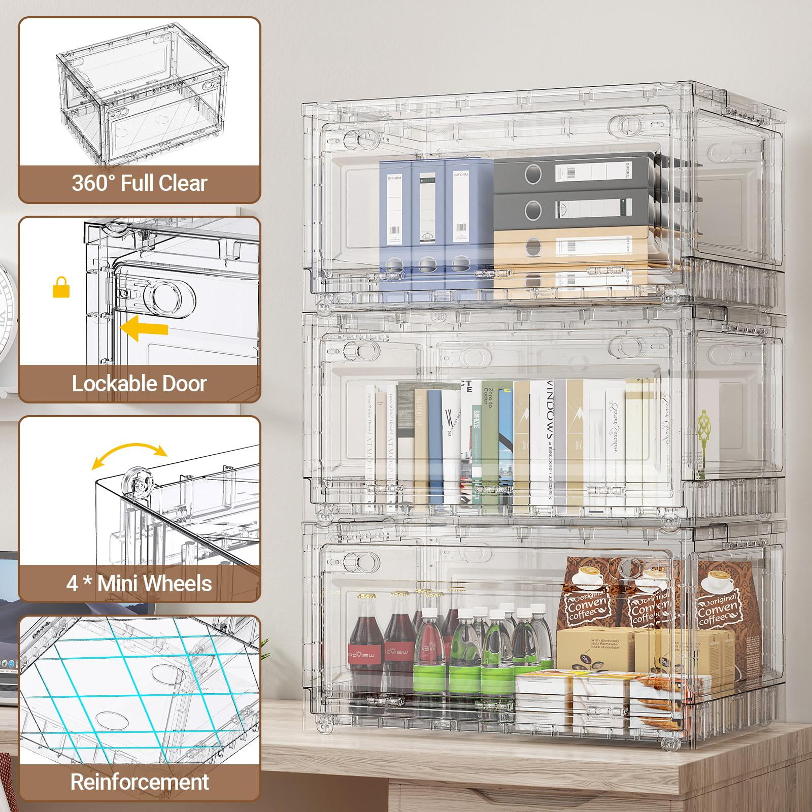 Broview Clear Stackable Storage Bins with Lids and Wheels (Large, 4 Pack, 320 qt Total Capacity) qhix3