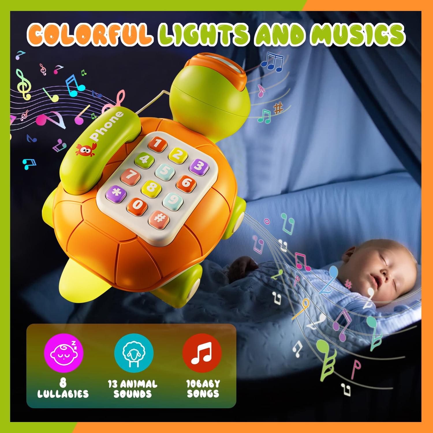 Style-Carry Crawling Turtle Musical Toy, Interactive Educational Learning Activity for Infants (Green, 1 Pack) dbne4