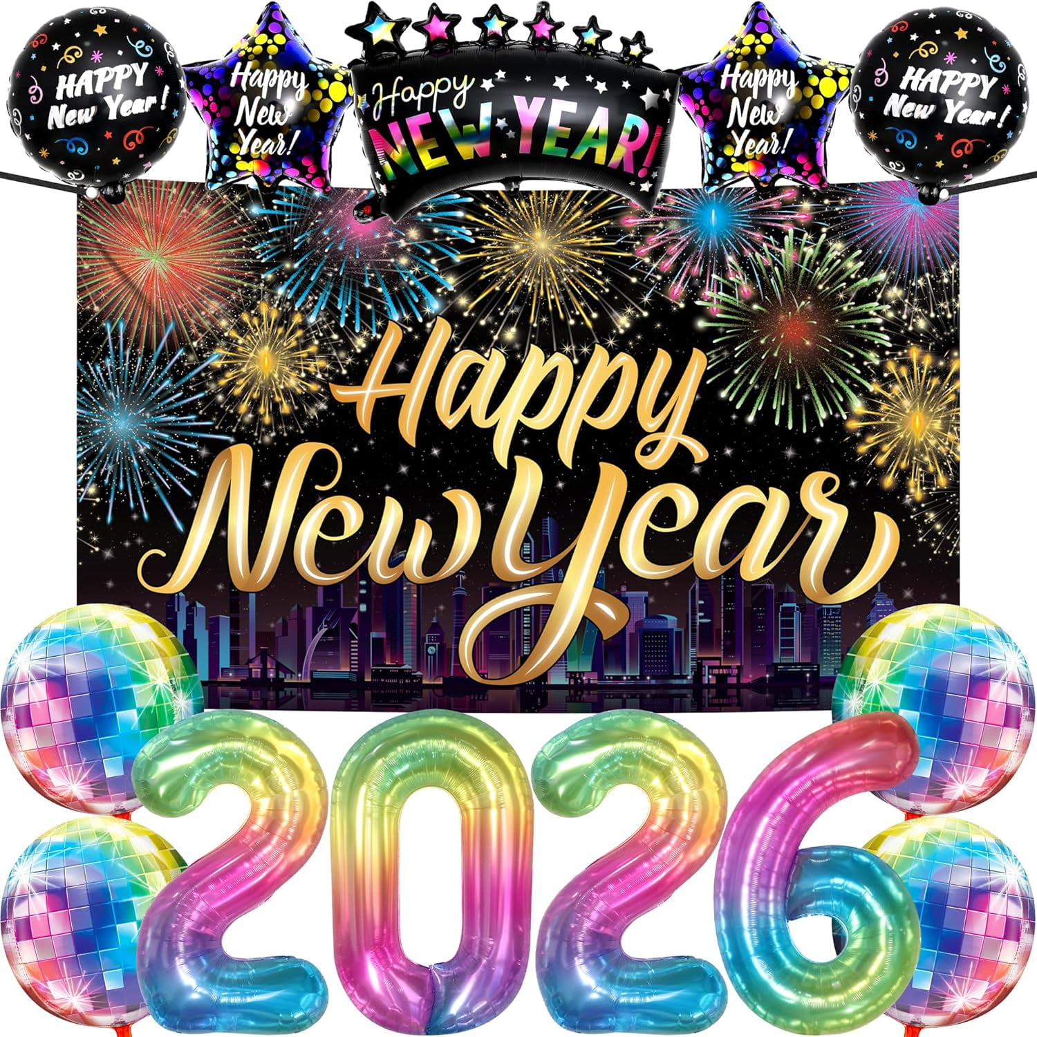 KatchOn New Year Eve Party Decorations 2026 Set (Rainbow, 72x44 in Banner) htngf