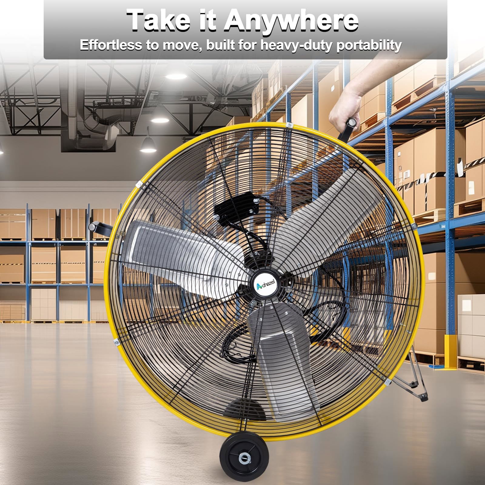 Achazel 30 Inch Industrial Drum Fan, Heavy-Duty High Velocity Floor Fan for Warehouse and Workshop Cooling (Yellow, 30 in) hpbl8