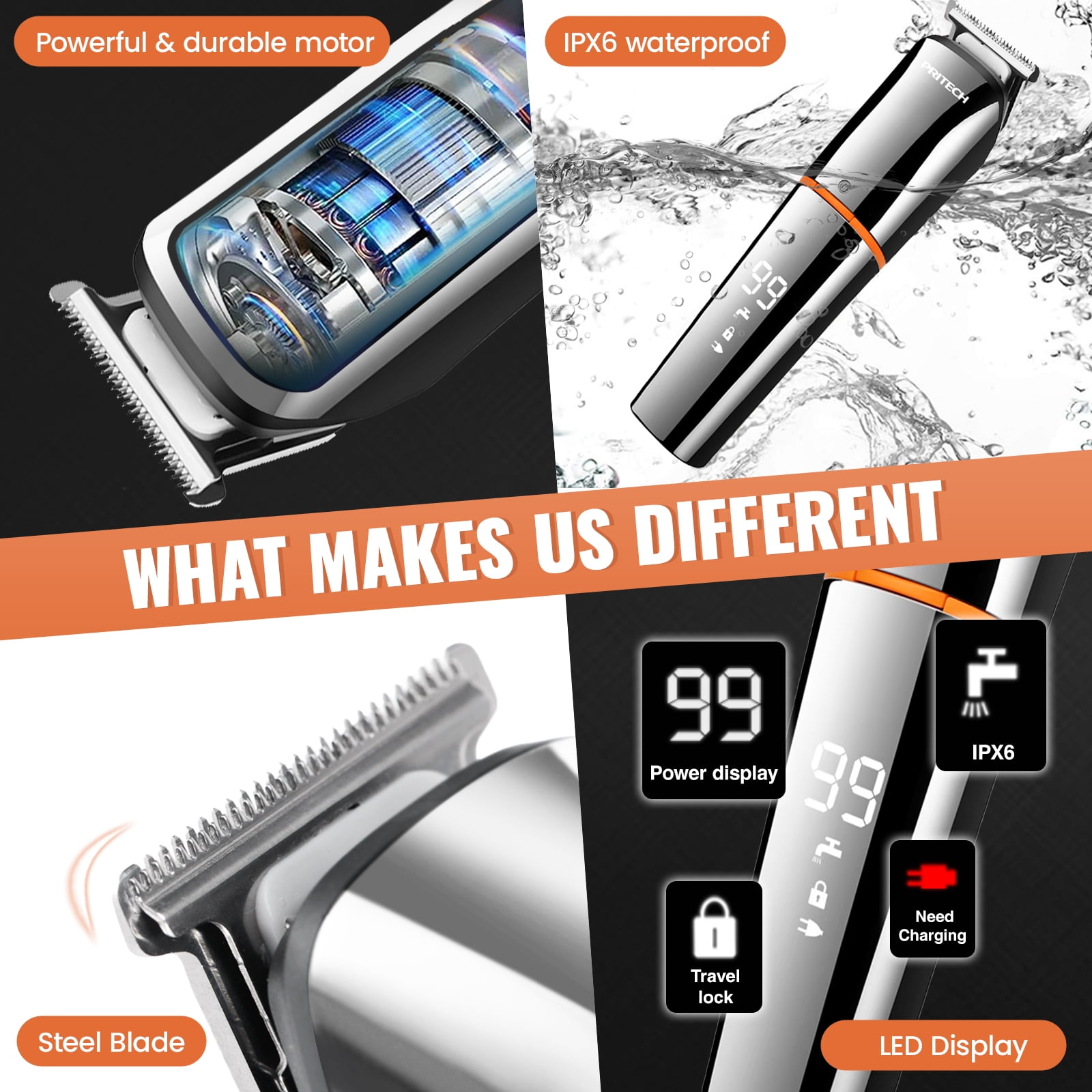 Pritech 6-in-1 Cordless Beard Trimmer and Hair Grooming Kit (Silver, 1 Kit) s028l