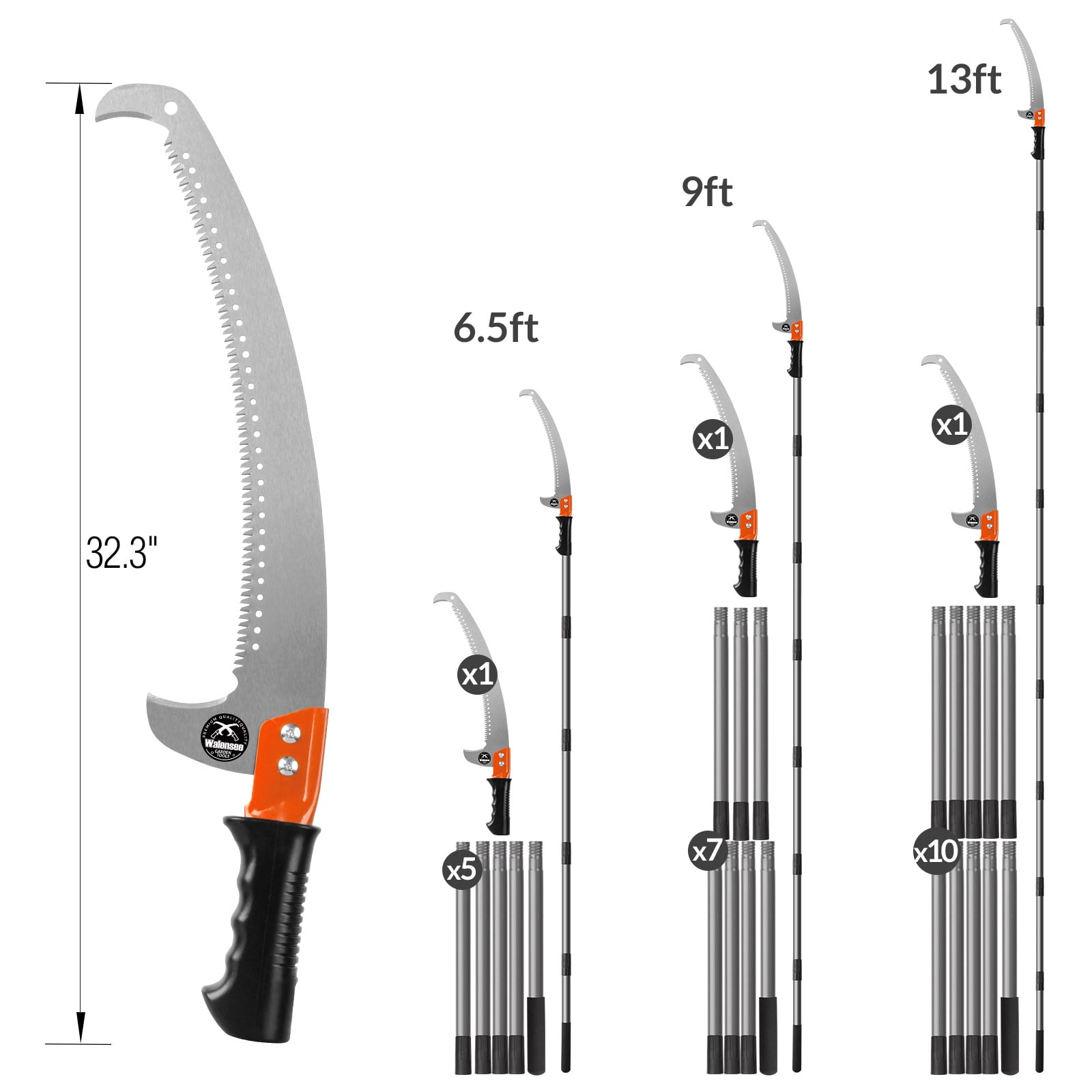 Walensee Pole Saw for Tree Trimming, Manual Stainless Steel Extension Pole with Sharp Mn Steel Blade (9 ft) hh54s