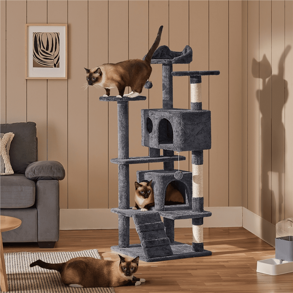 Yaheetech Multi-Level Cat Tree with Double Condos and Scratching Posts (Dark Gray, 53.9 in) ftvcx - Image 2