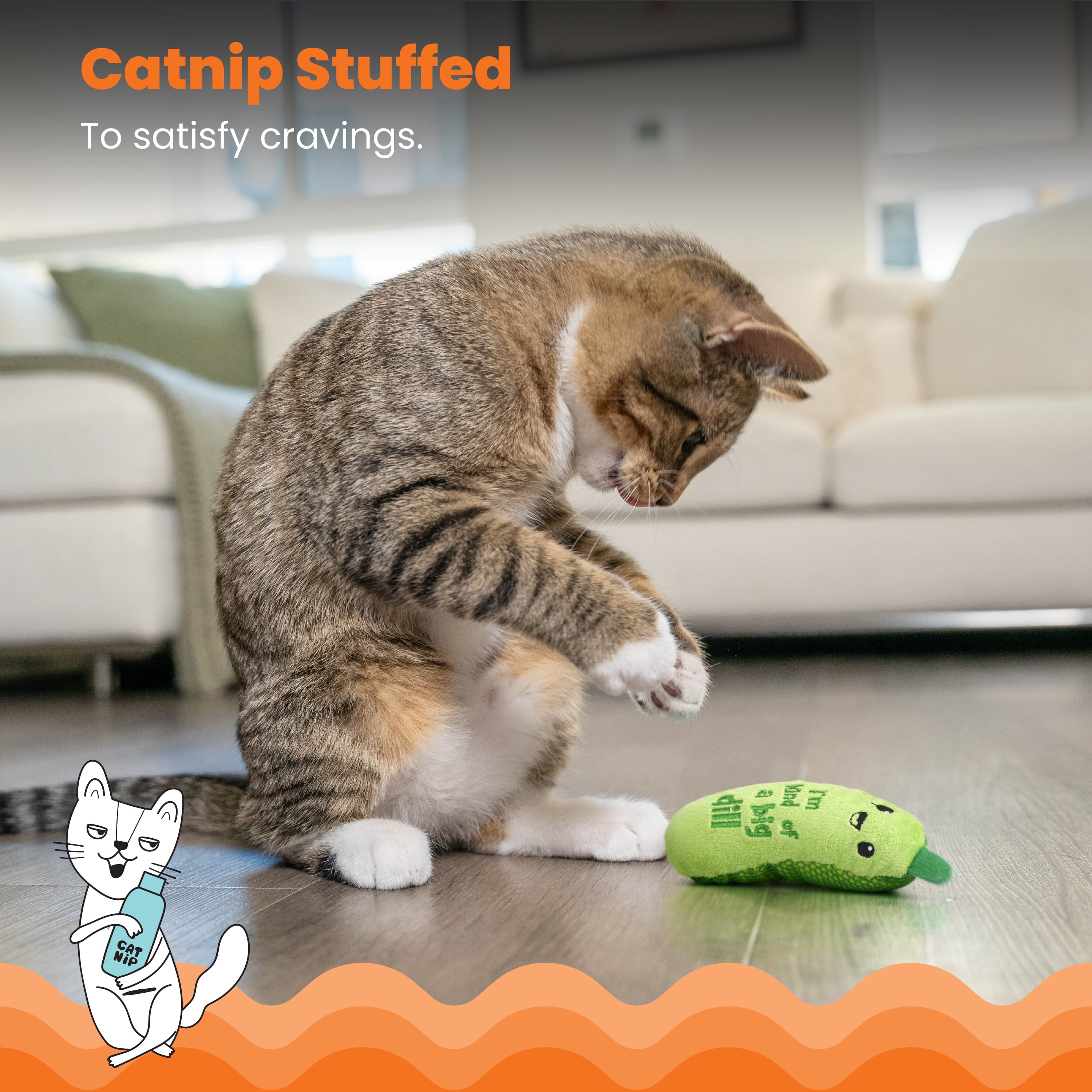 Catstages Crunchy Pickle Kicker Cat Toy, Plush Crinkle Toy with Catnip and Dental Mesh (Green, 6.5 in) 8vv8s