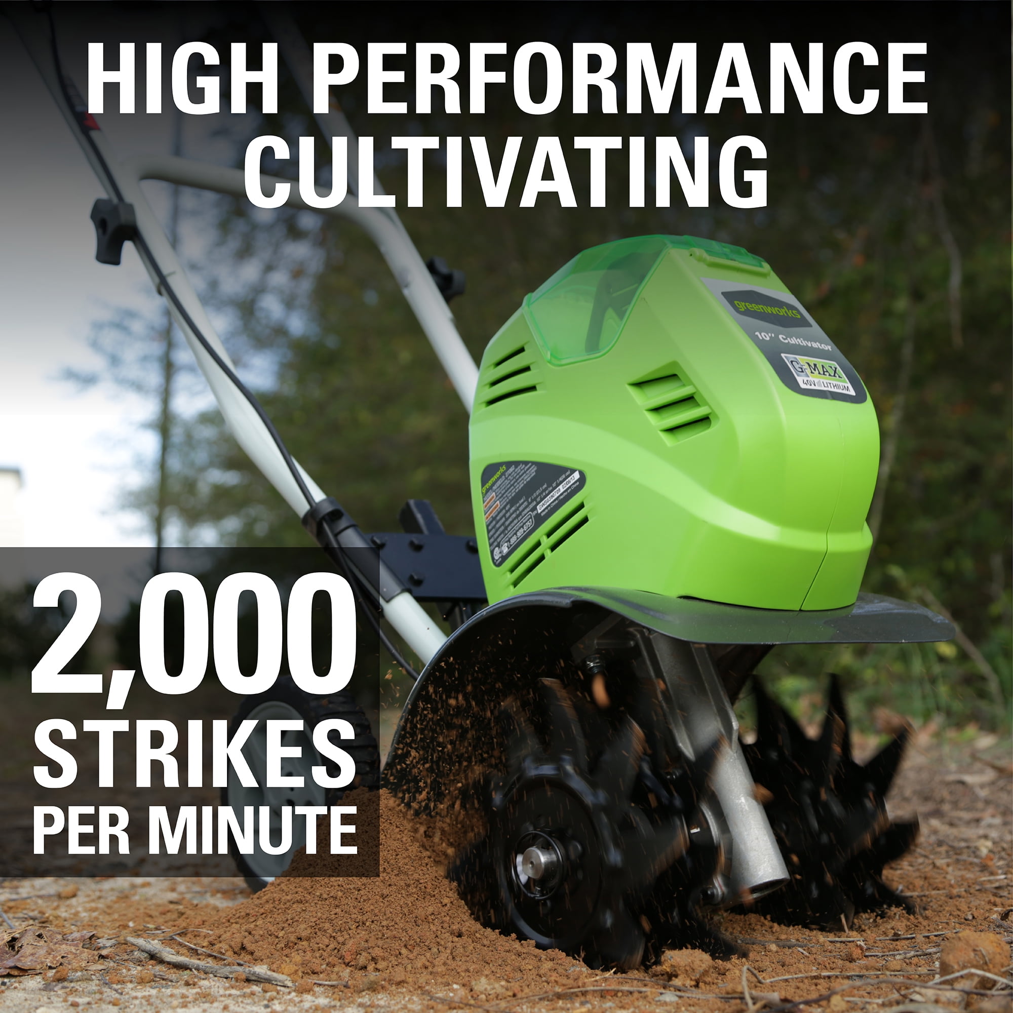 Greenworks 40V Cordless Cultivator and Tiller with 4.0Ah Battery and Charger (Green, 10 in) adbmh