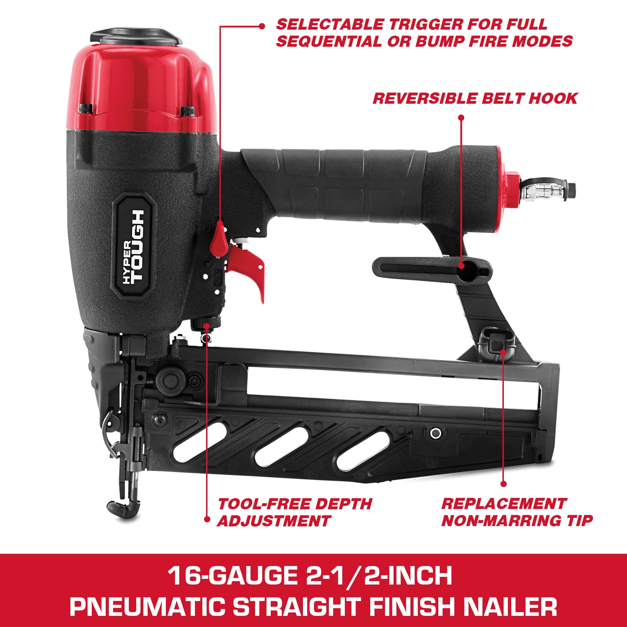 Hyper Tough 16-Gauge Pneumatic Straight Finish Nailer (Black, 2.5 in) b4rtl - Image 5