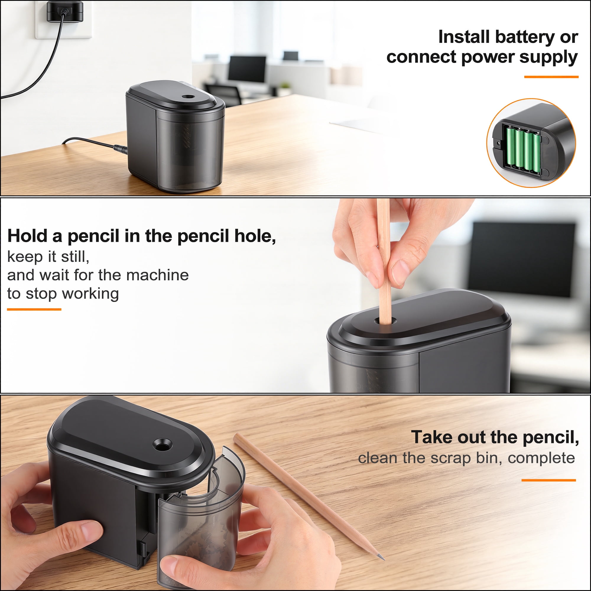 Generic Electric Pencil Sharpener, Heavy Duty Automatic Sharpener with Spiral Steel Blades (Black, 1 Pack) qdm8j