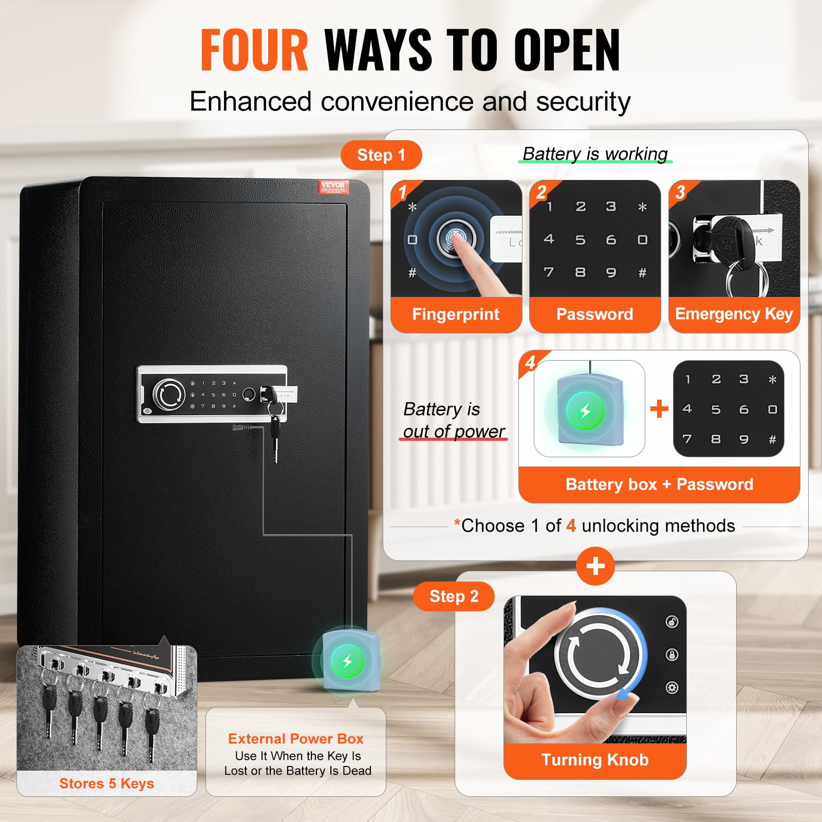 VEVOR Security Safe Box with Fingerprint Lock and Digital Keypad (4.0 cu.ft, Black) 40kwi