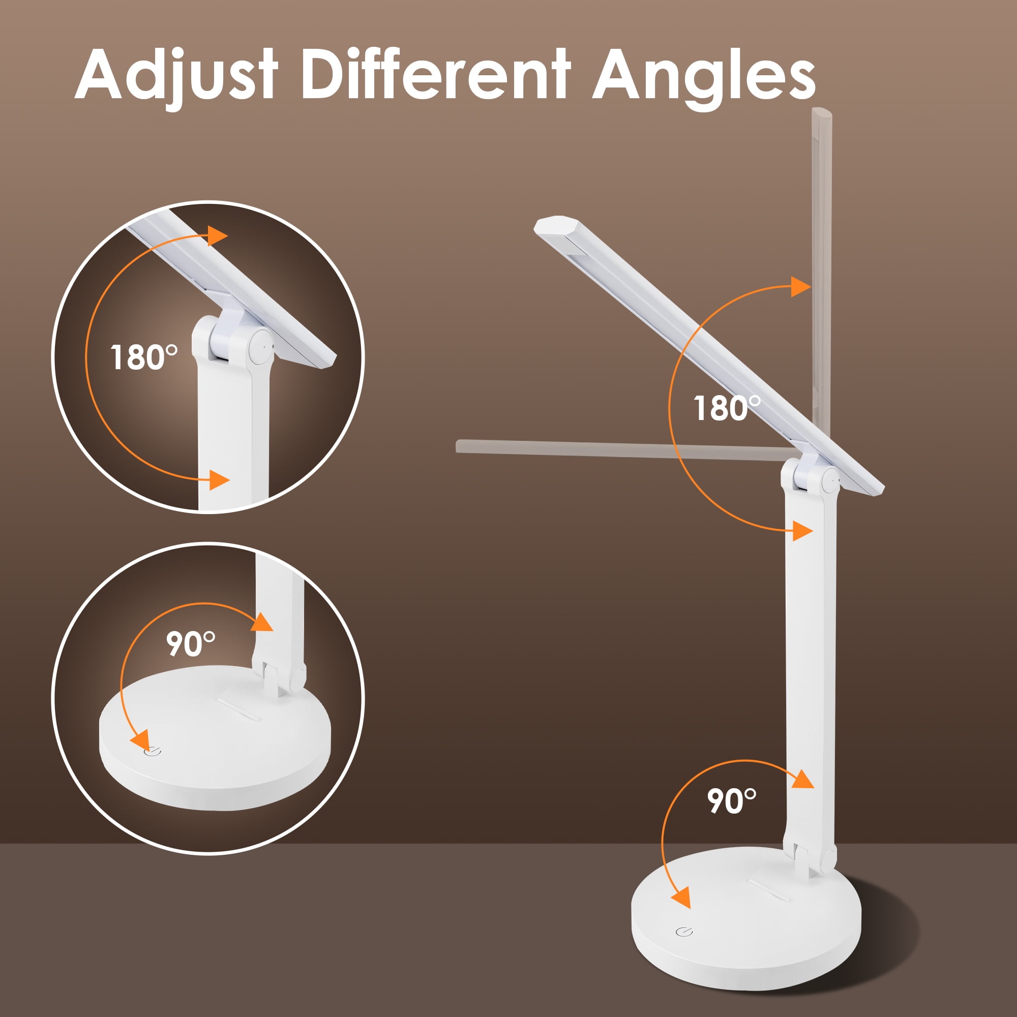 Volivo Rechargeable LED Desk Lamp, Eye-Care Dimmable Office Light with Phone Holder (White, 9.85 in Head) kn8w8