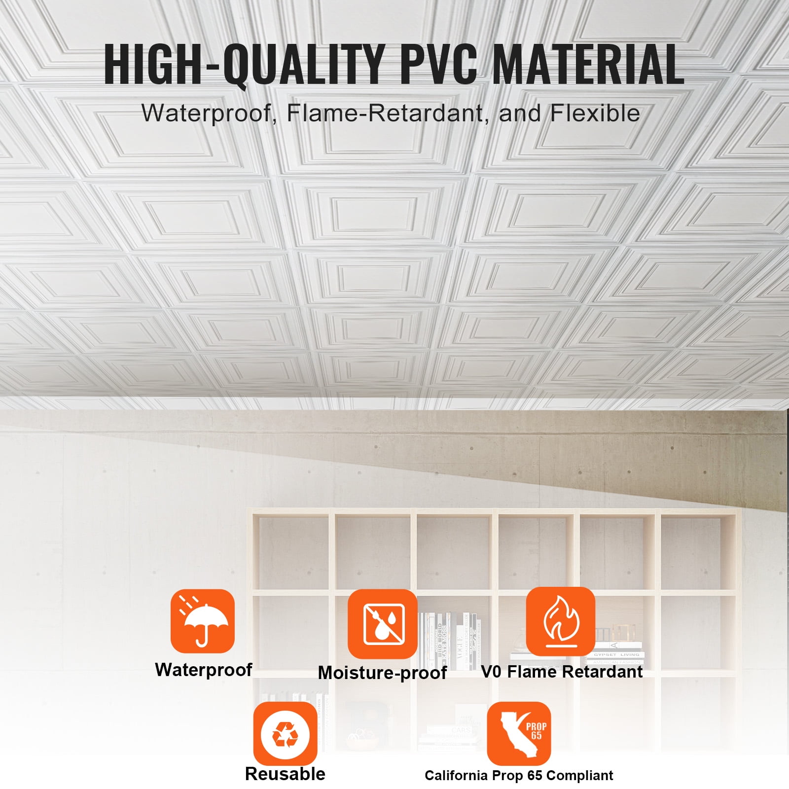 KFFKFF Drop-In Ceiling Panels, Premium PVC Decorative Tiles for Home and Office, Waterproof and Moisture-Resistant (White, 12 Pack, 24x24 in) g3dq8