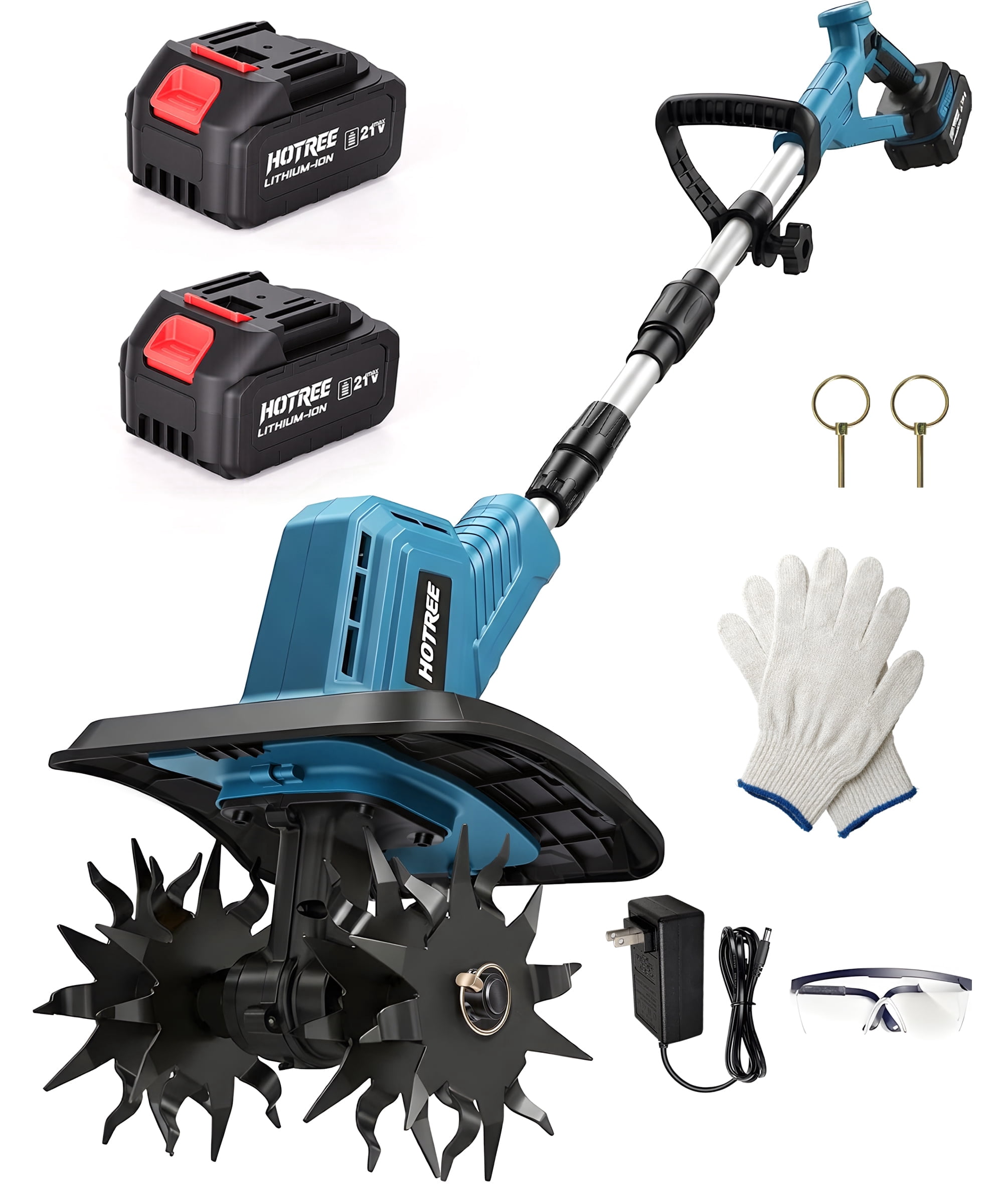 HOTREE Cordless Electric Tiller Garden Cultivator with 4 Steel Blades (12in Tilling Width, 8lb) 0yacl