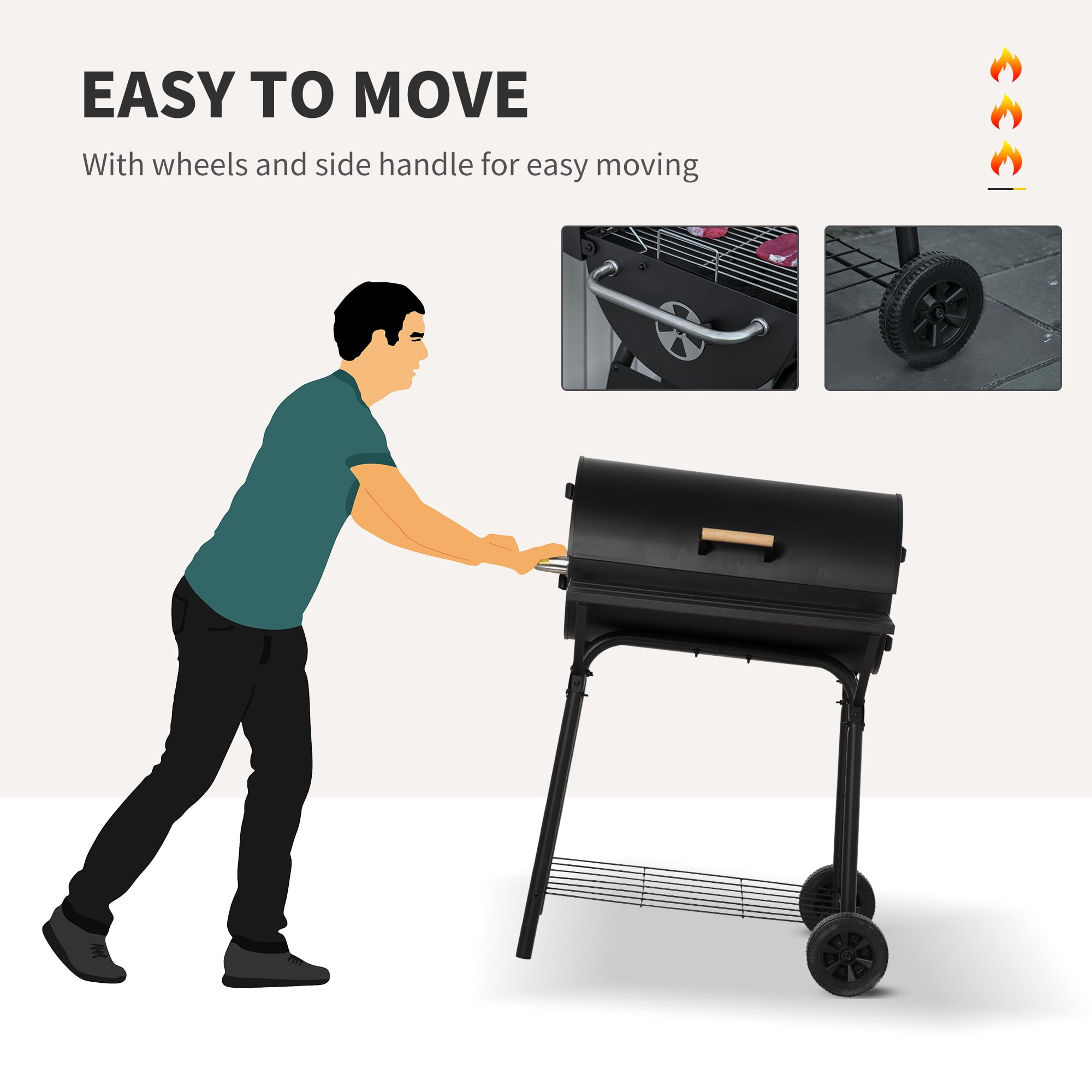 Outsunny Steel Portable Backyard Charcoal BBQ Grill and Offset Smoker Combo (Black, 30.75 in x 29 in x 40.75 in) s1gzl