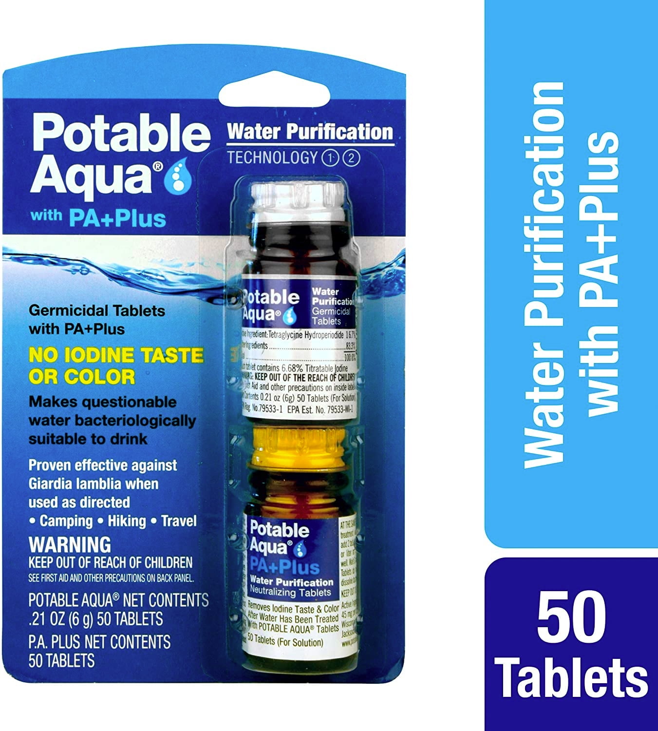 Potable Aqua Water Purification Tablets with PA Plus (50 Count, 2 Pack) ldvkc