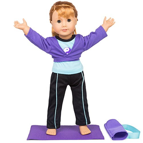 Dress Along Dolly Yoga Gymnastics Doll Outfit Set for 18 in Dolls (Black, 5 Piece Set) bp1tf