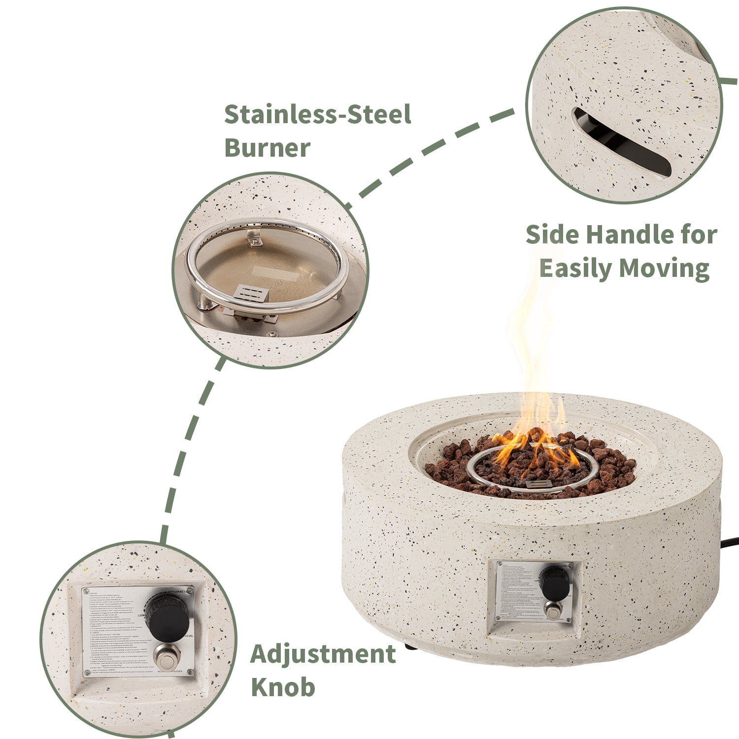 MOALCOFER 28 in Round Propane Fire Pit Table, Outdoor Gas Fireplace with 40,000 BTU Stainless Steel Burner (White, 28 in) ltgyi