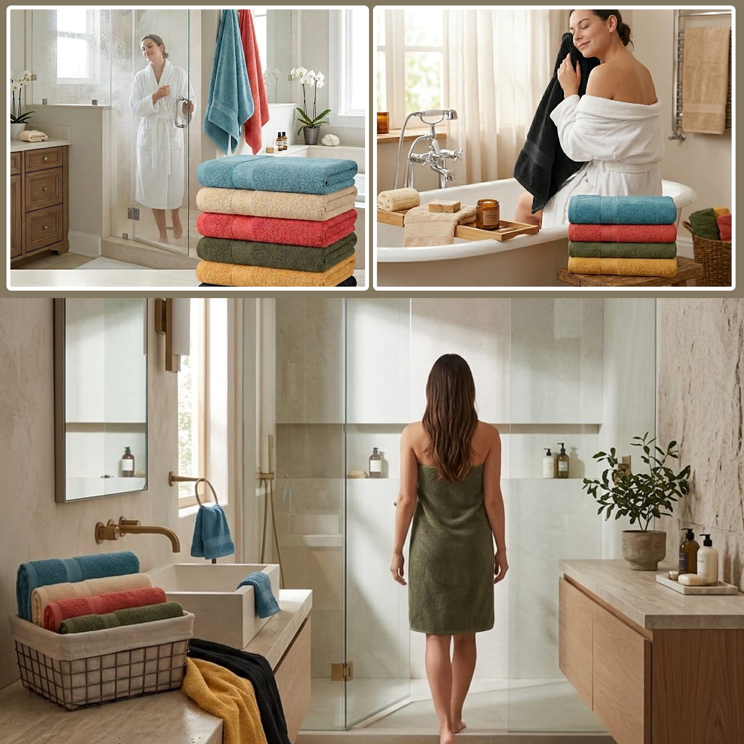 KAHAF COLLECTION Cotton Bath Towel Set, Quick-Dry and Highly Absorbent, Soft Bathroom Essentials (Multicolor, 6-Pack, 27 in x 54 in) upiyo