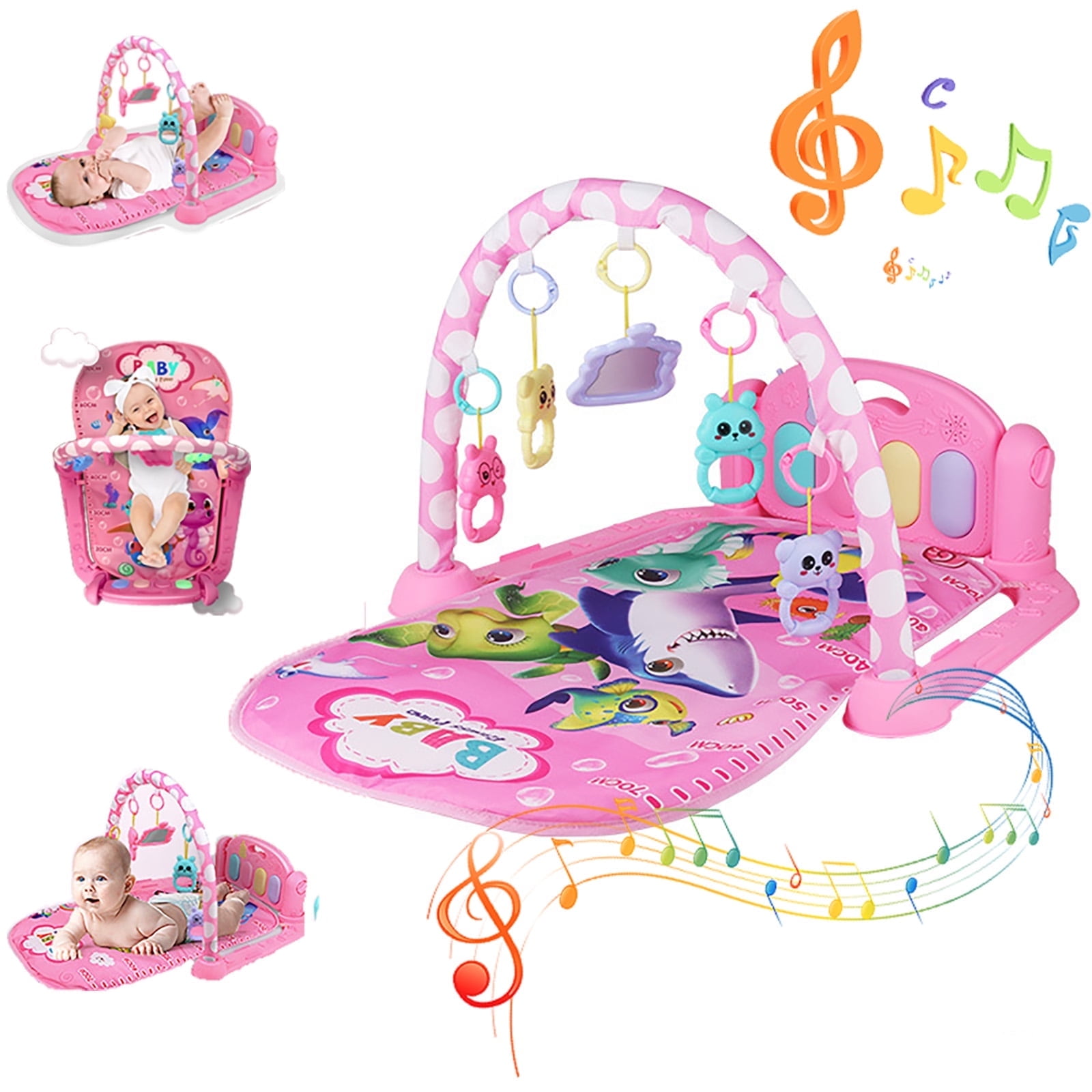 RICHYOUNG Baby Gym Play Mat 3-in-1 Musical Fitness Activity Center with Piano and Hanging Toys (Pink, 30 in x 22 in x 17 in) hbu2g