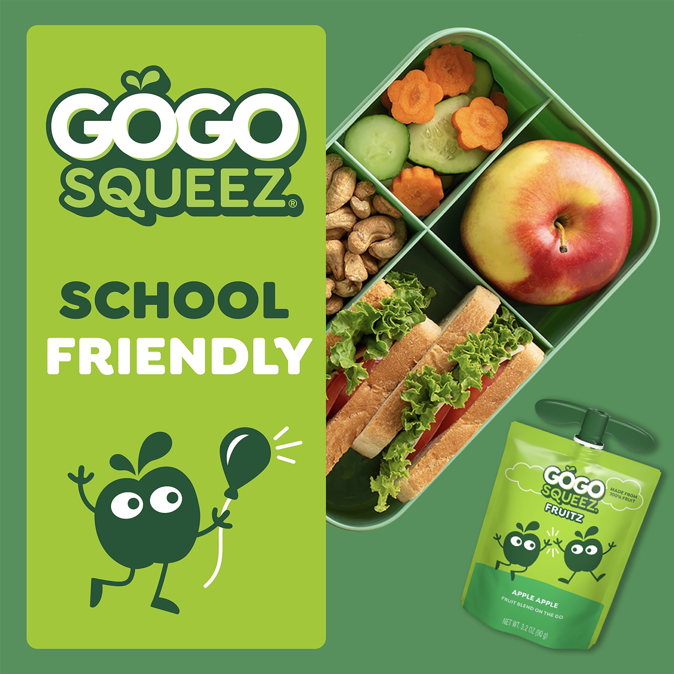GoGo squeeZ Fruit Puree Applesauce Pouches, No Sugar Added, Apple Apple Flavor (3.2 oz, 24 Pack) m58y9