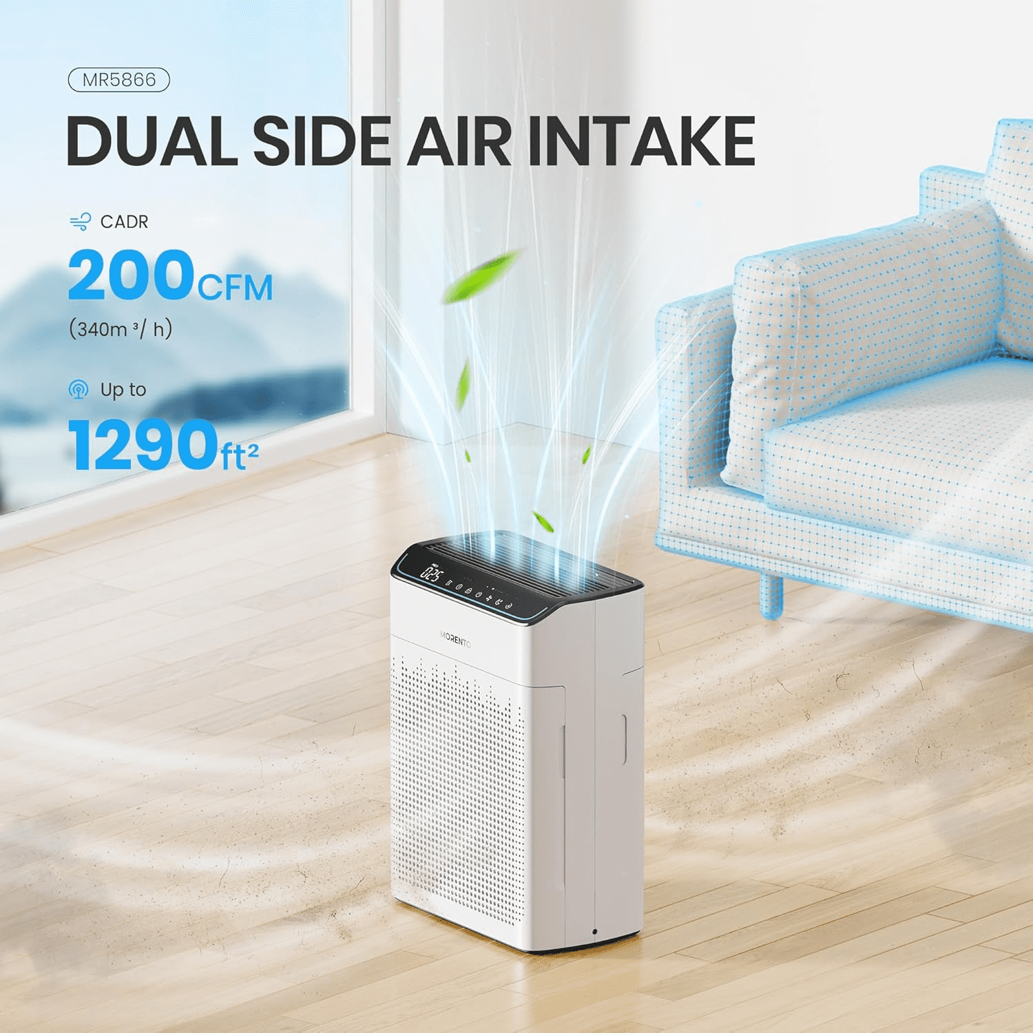 MORENTO Smart Air Purifier for Large Rooms, HEPA Filter for Smoke, Dust, and Pet Dander, Wi-Fi and Alexa Compatible (White, 1290 sq ft) owutf