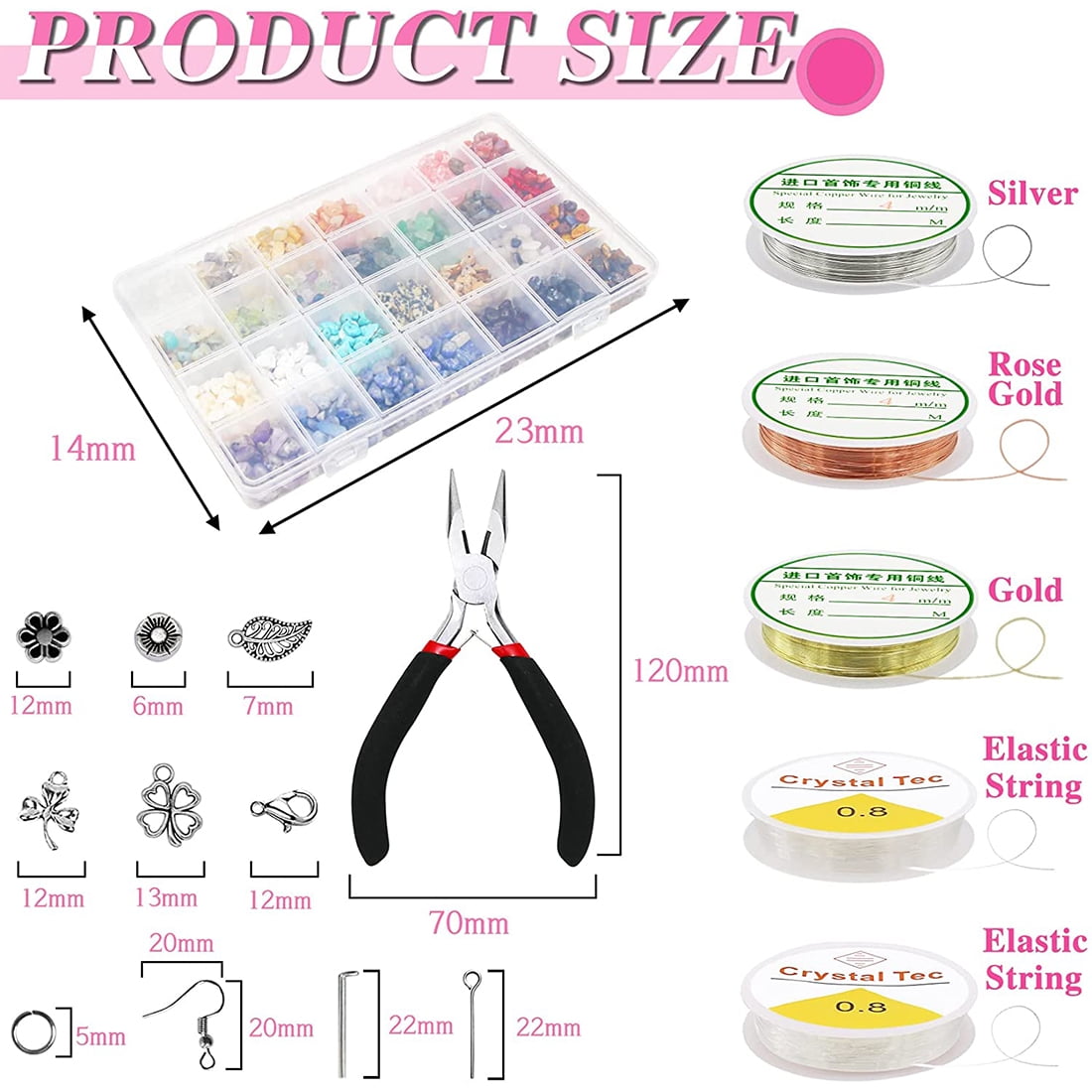 HXXF Jewelry Making Kit with 28 Colors Crystal Gemstone Chip Beads and Tools (1670 Pieces) axlfv