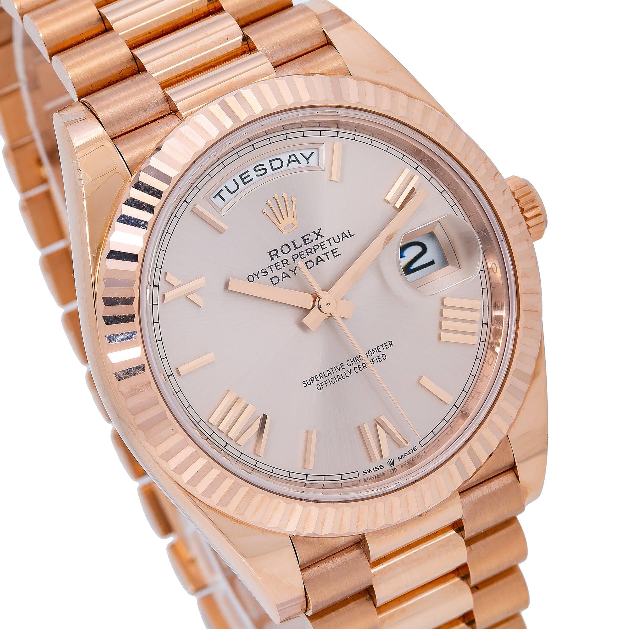 Rolex Day-Date 40mm 18K Rose Gold Watch Sundust Roman Dial Fluted Bezel (40 mm) 28qo3