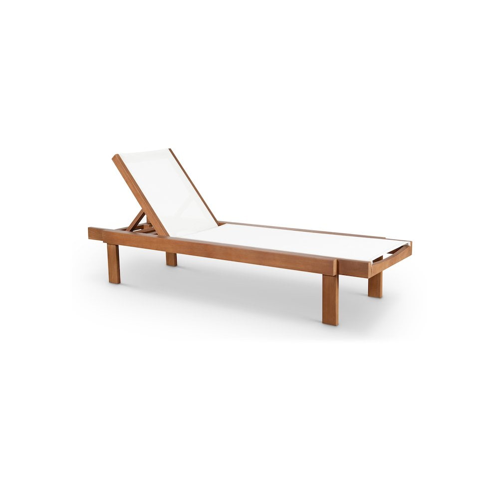 Meridian Furniture Tulum Outdoor Patio Lounger, Adjustable Teak Wood Sun Chair (Off White, 32.6 in) h9n8y